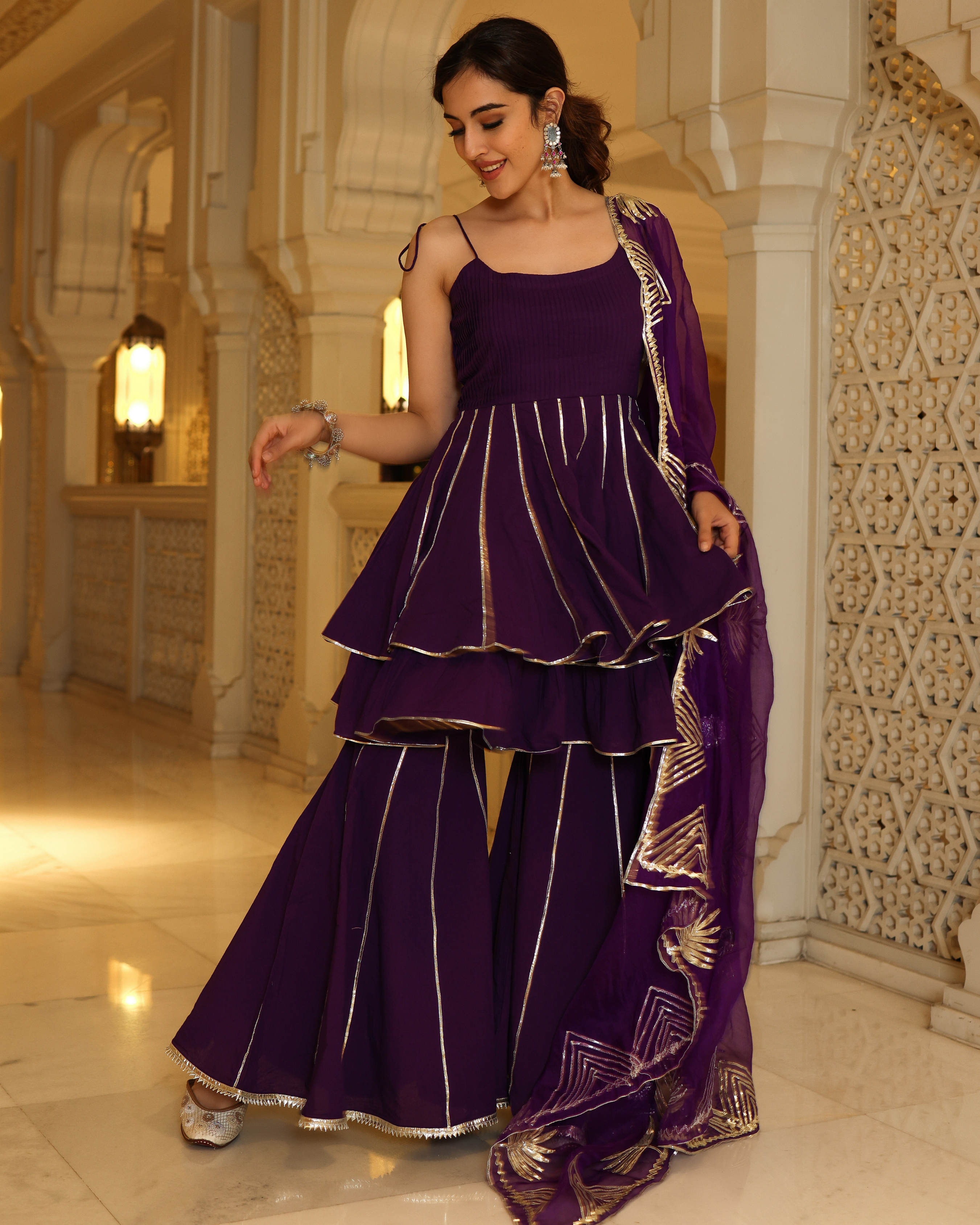 Purple Pennat Gotapatti Sharara Set