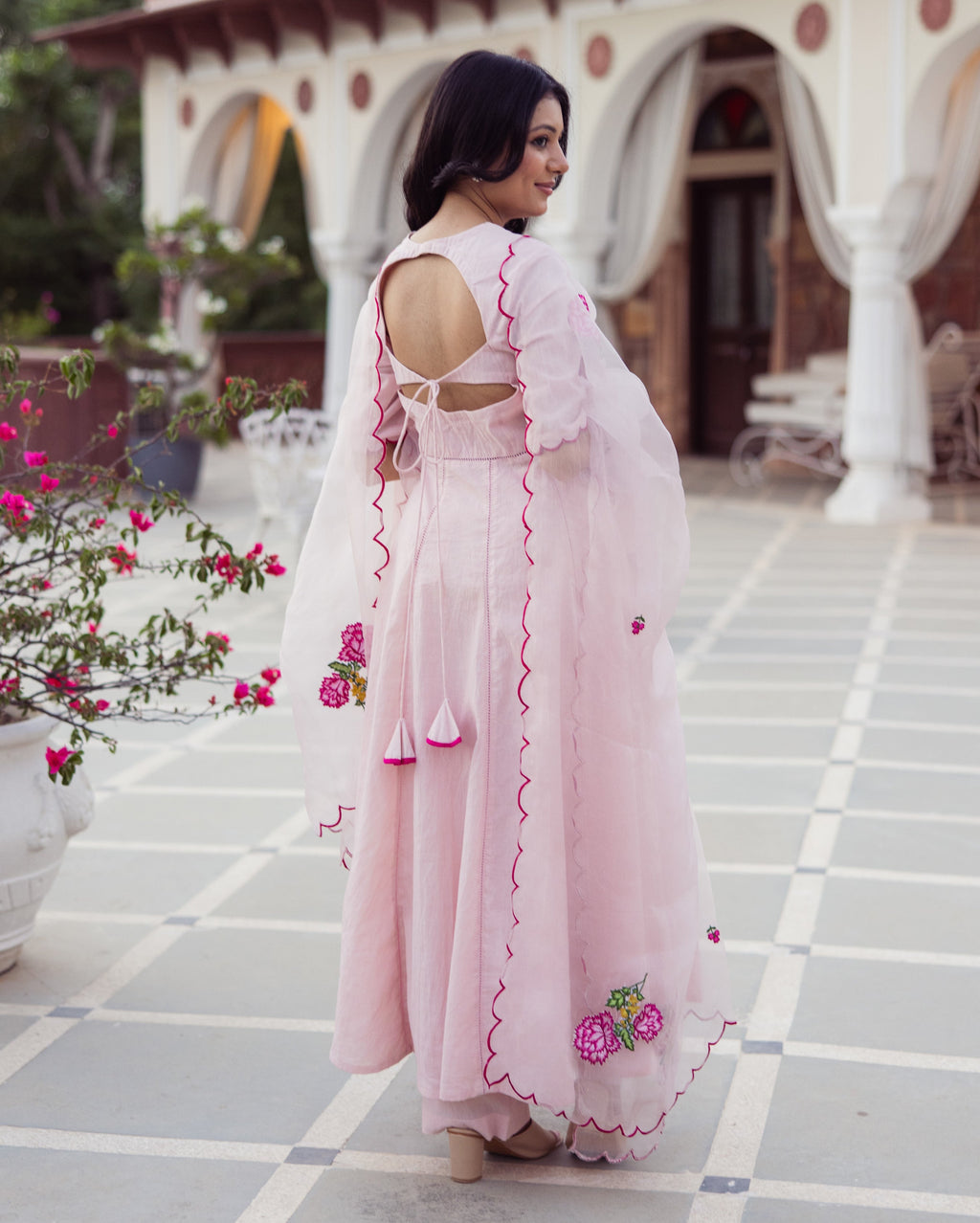 Shell Pink Embroidered Cotton Suit Set