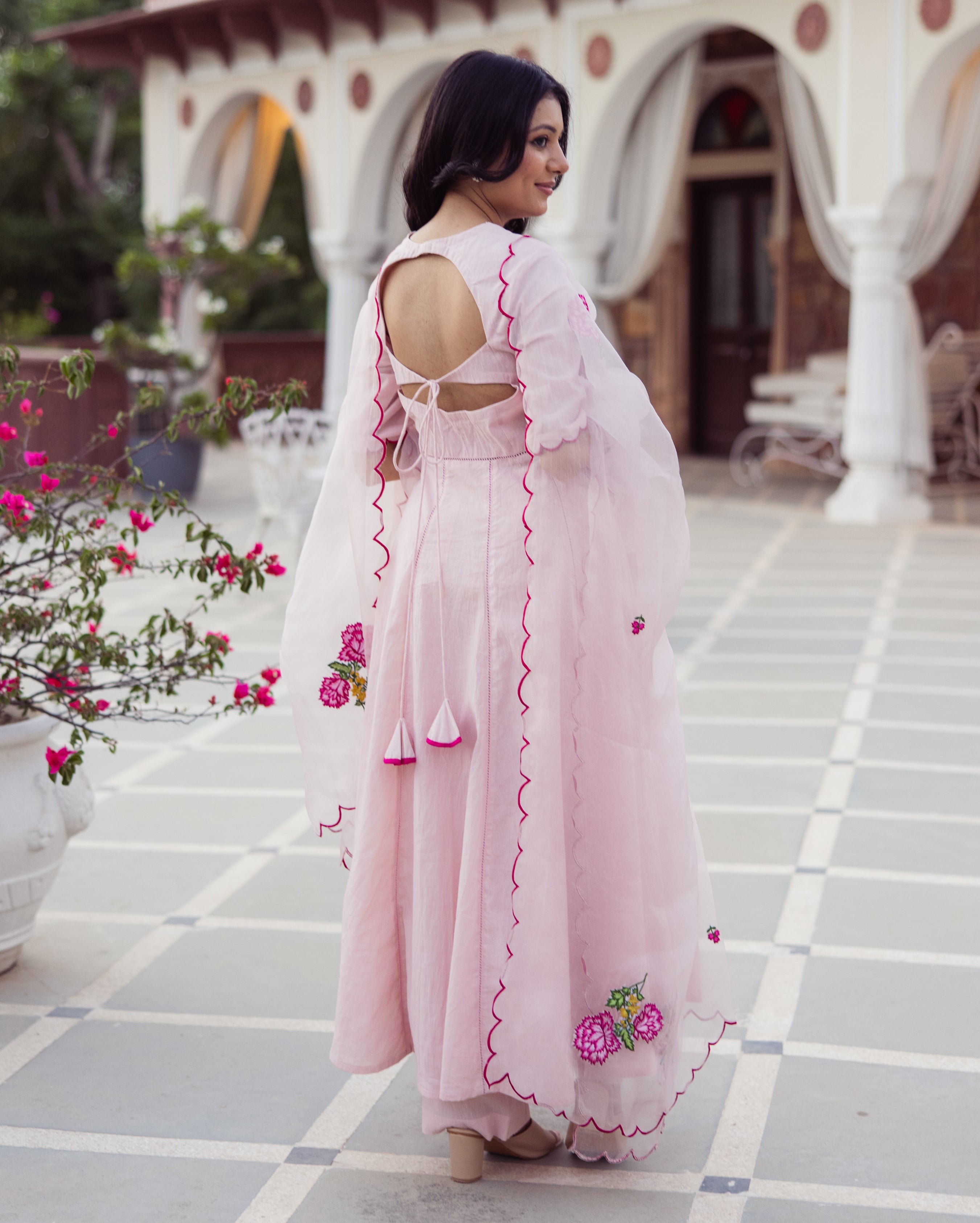 Shell Pink Embroidered Cotton Suit Set