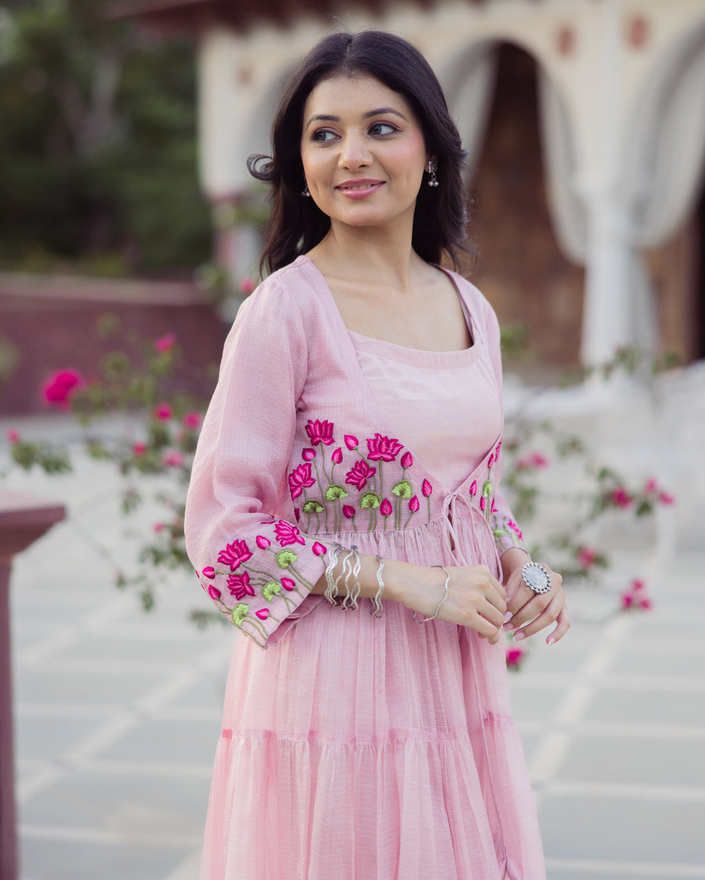 Flowy Pink Embroidered Doria Coord Set