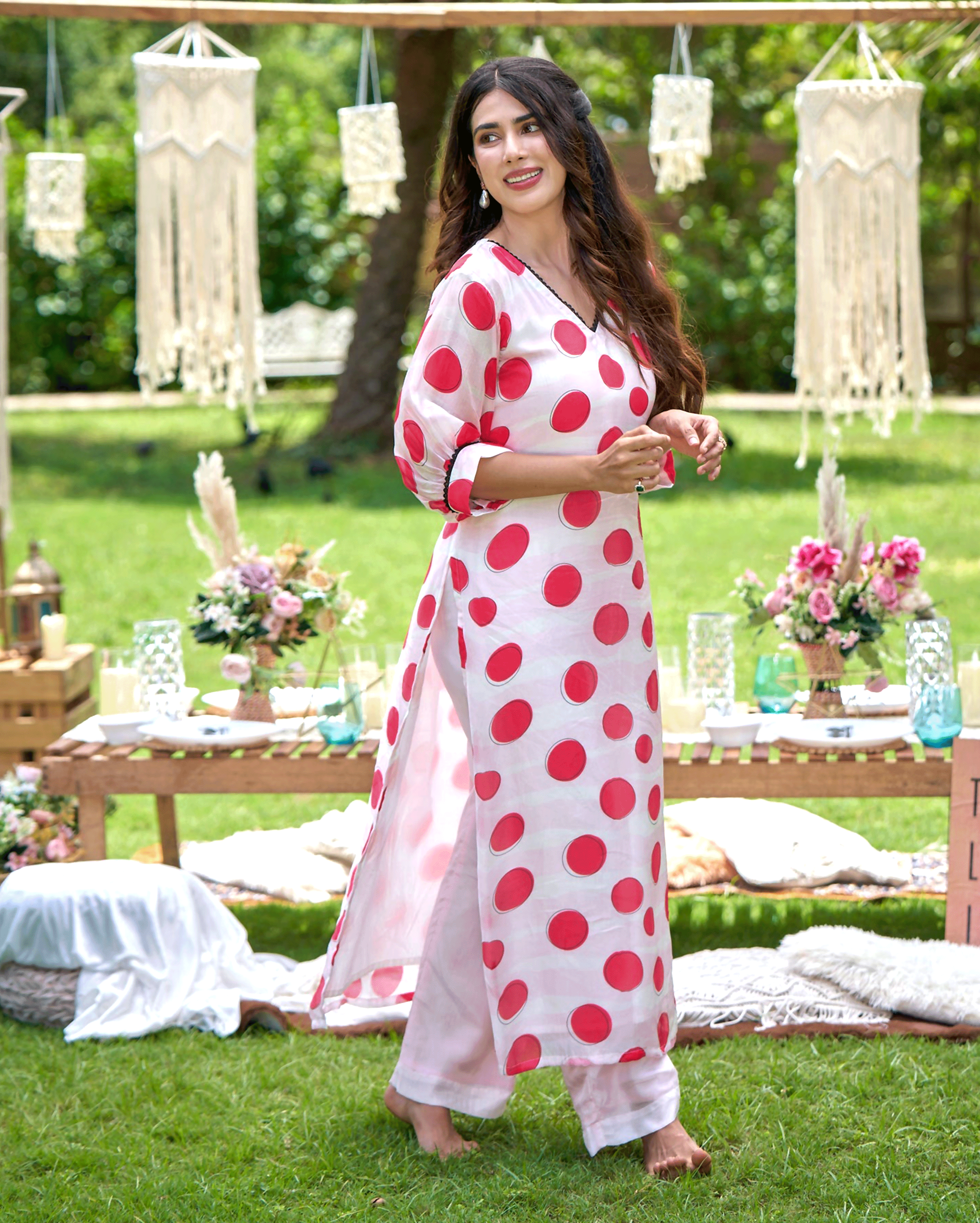 Nainika White Printed Silk Kurta Set