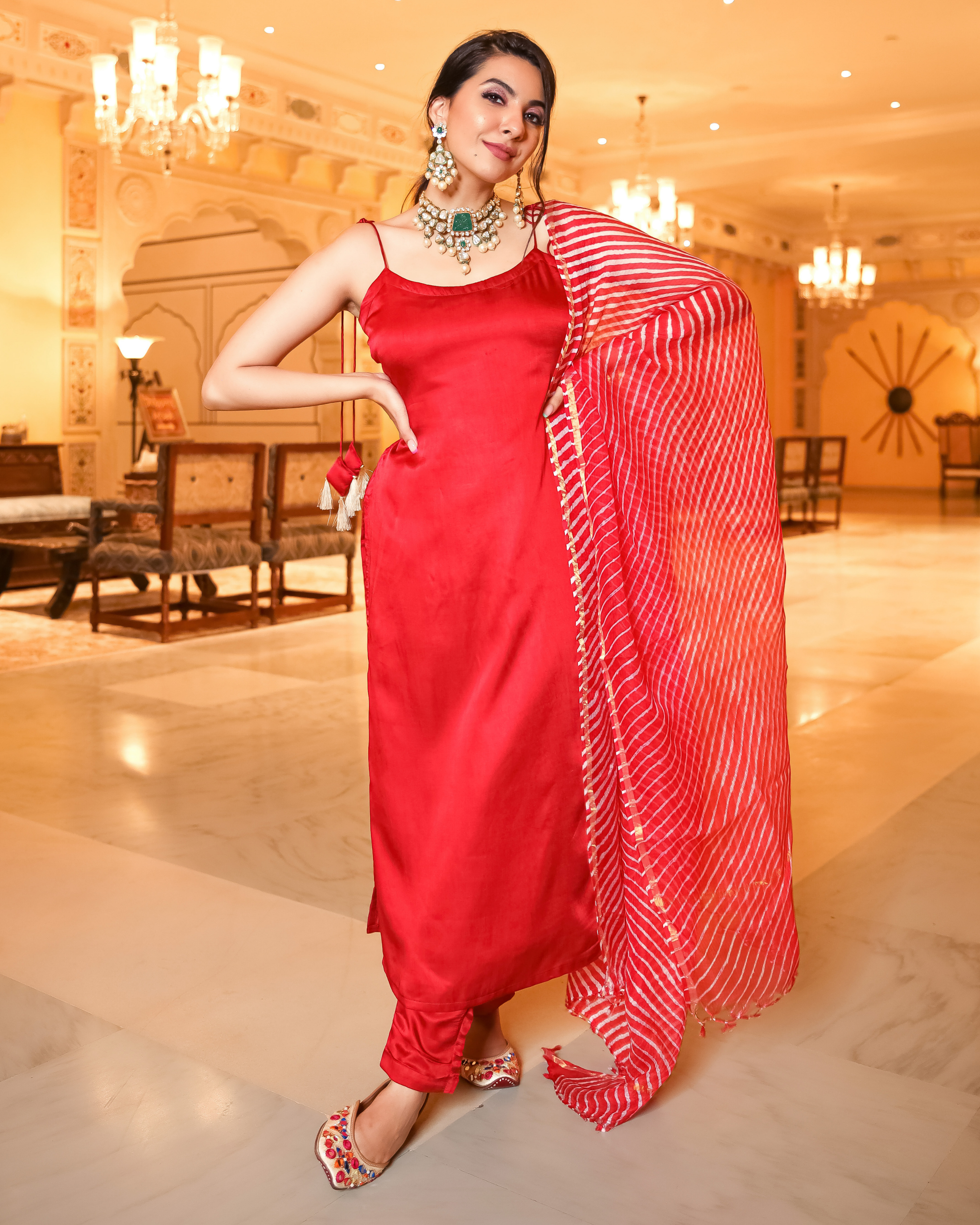 Red Grace Leheriya Suit Set