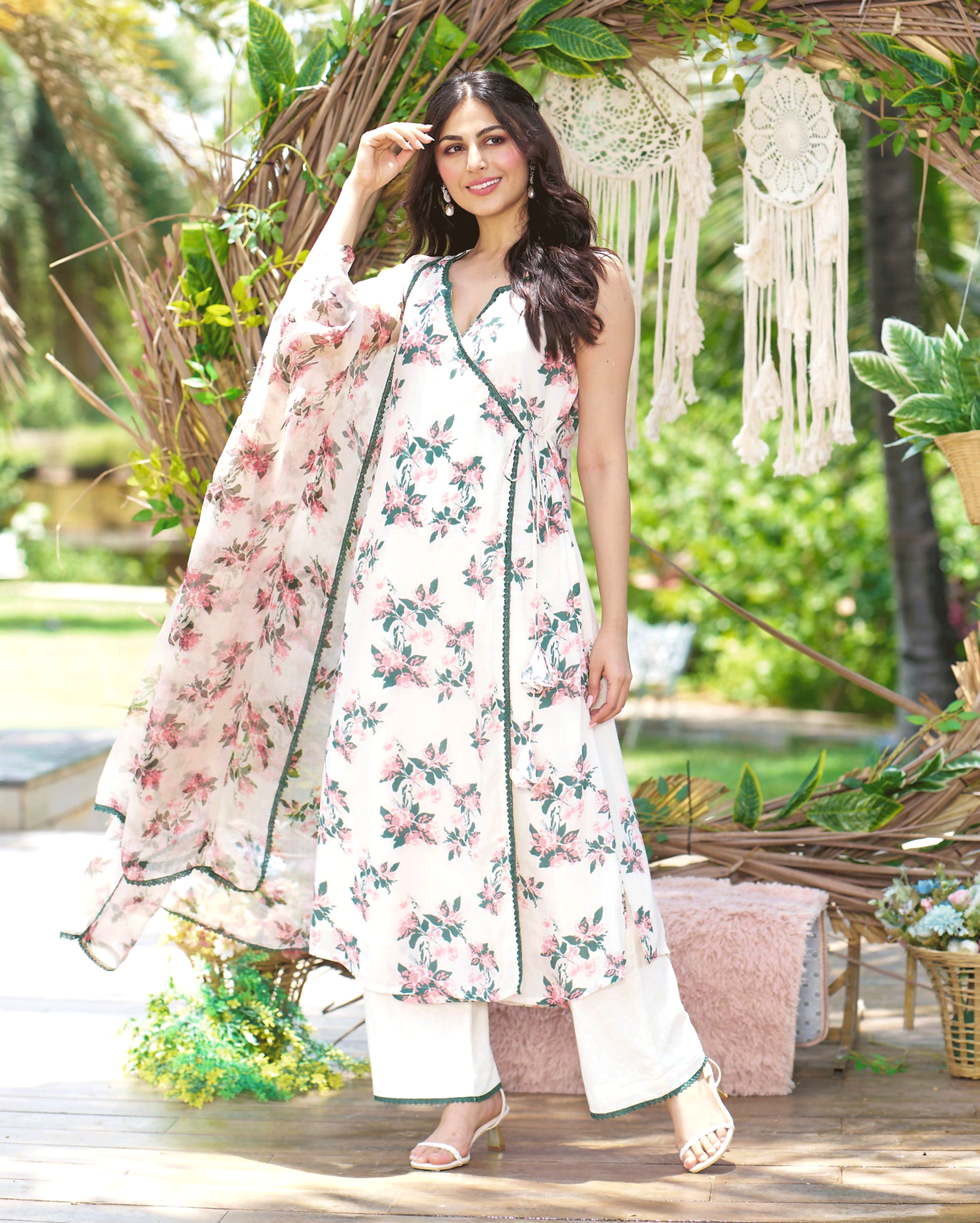 Rishika Off White Printed Silk Suit Set