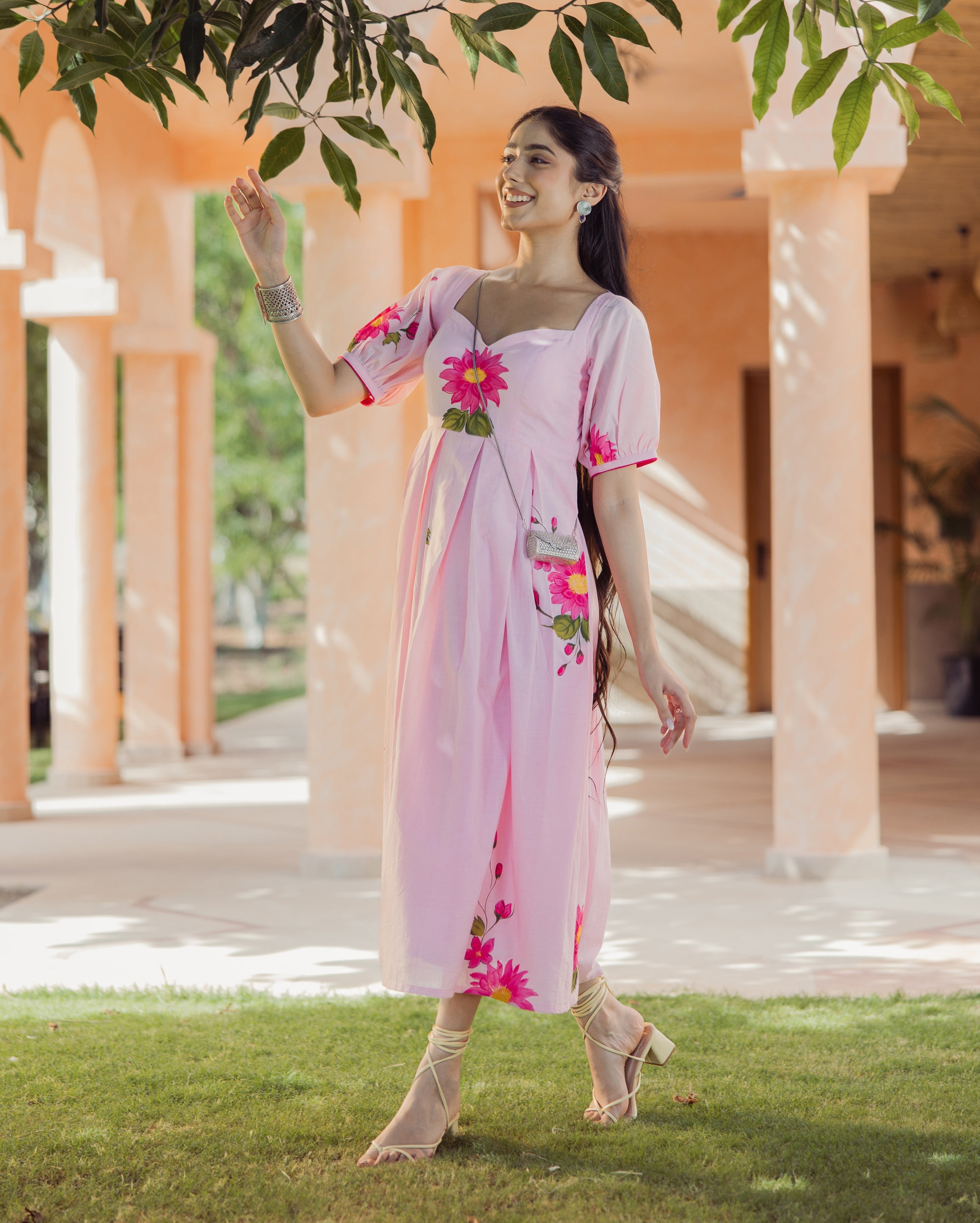 Flora Fable Pink Handpainted Cotton Dress