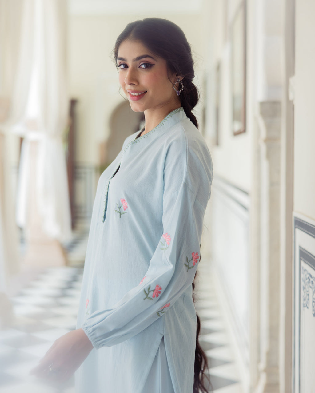 Dazzle Blue Embroidered Flex Kurta Set