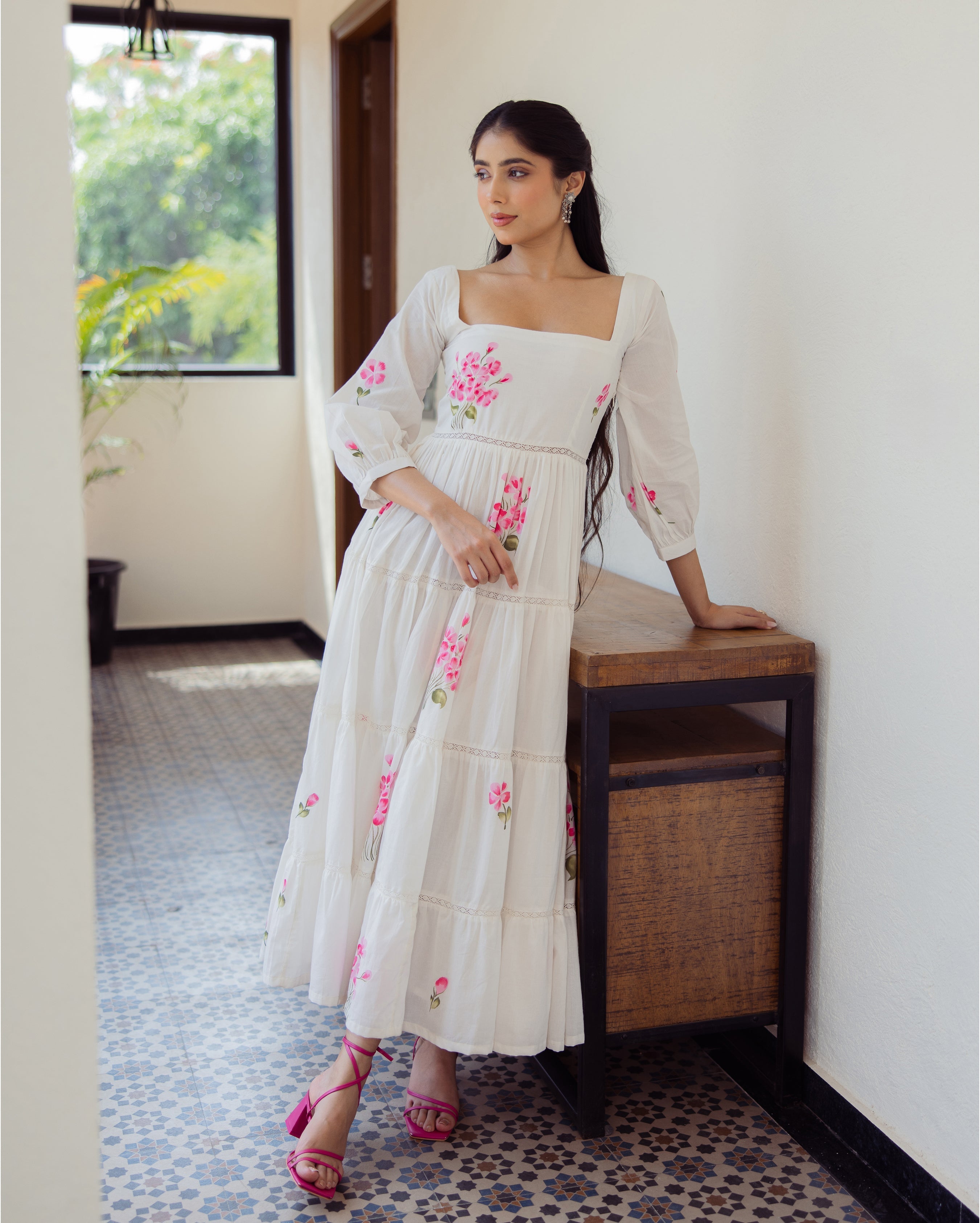 Whimsy White Handpainted Cotton Dress