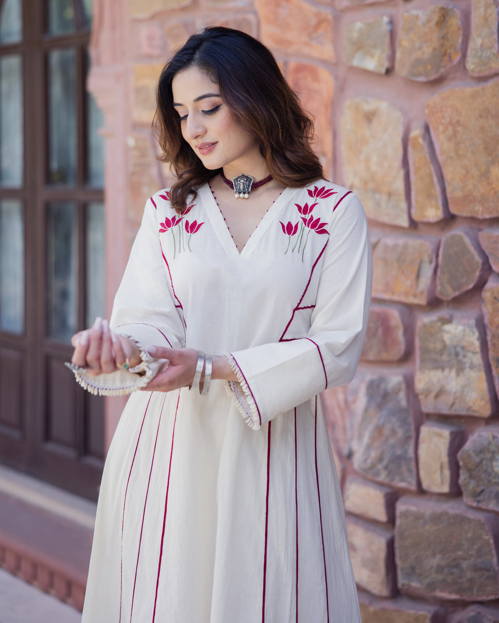 Rebel Off White Embroidered Cotton Kurta Set