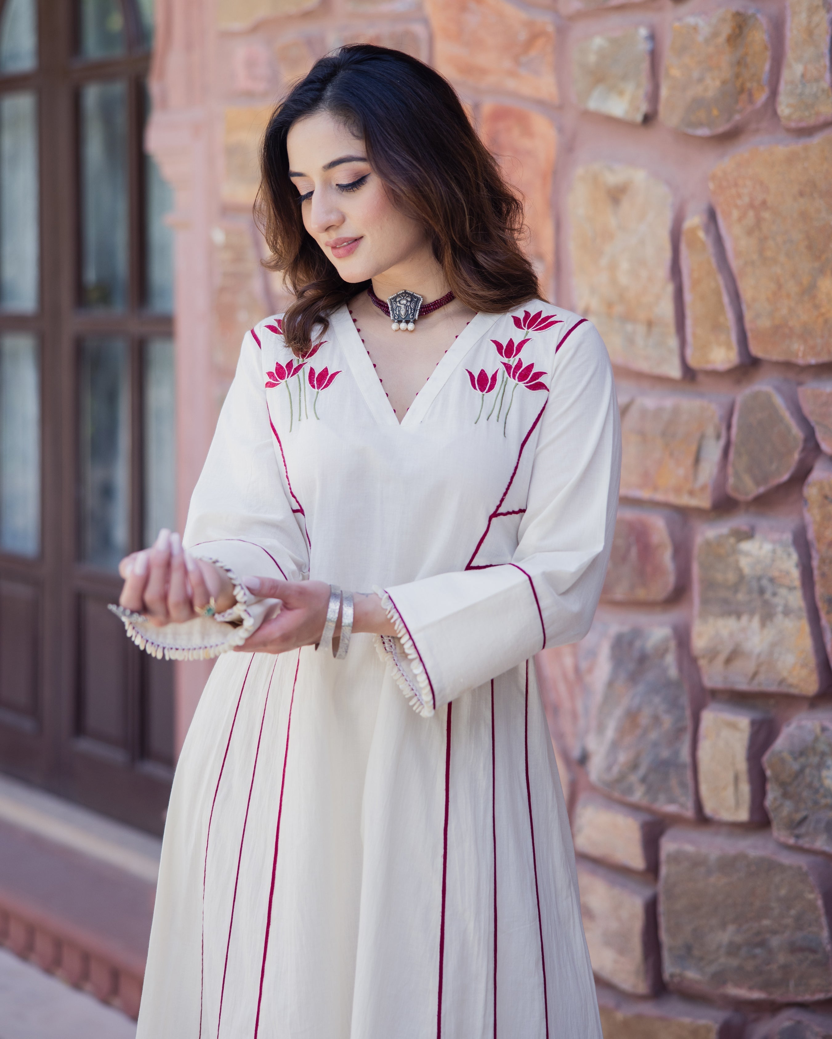 Rebel Off White Embroidered Cotton Kurta Set