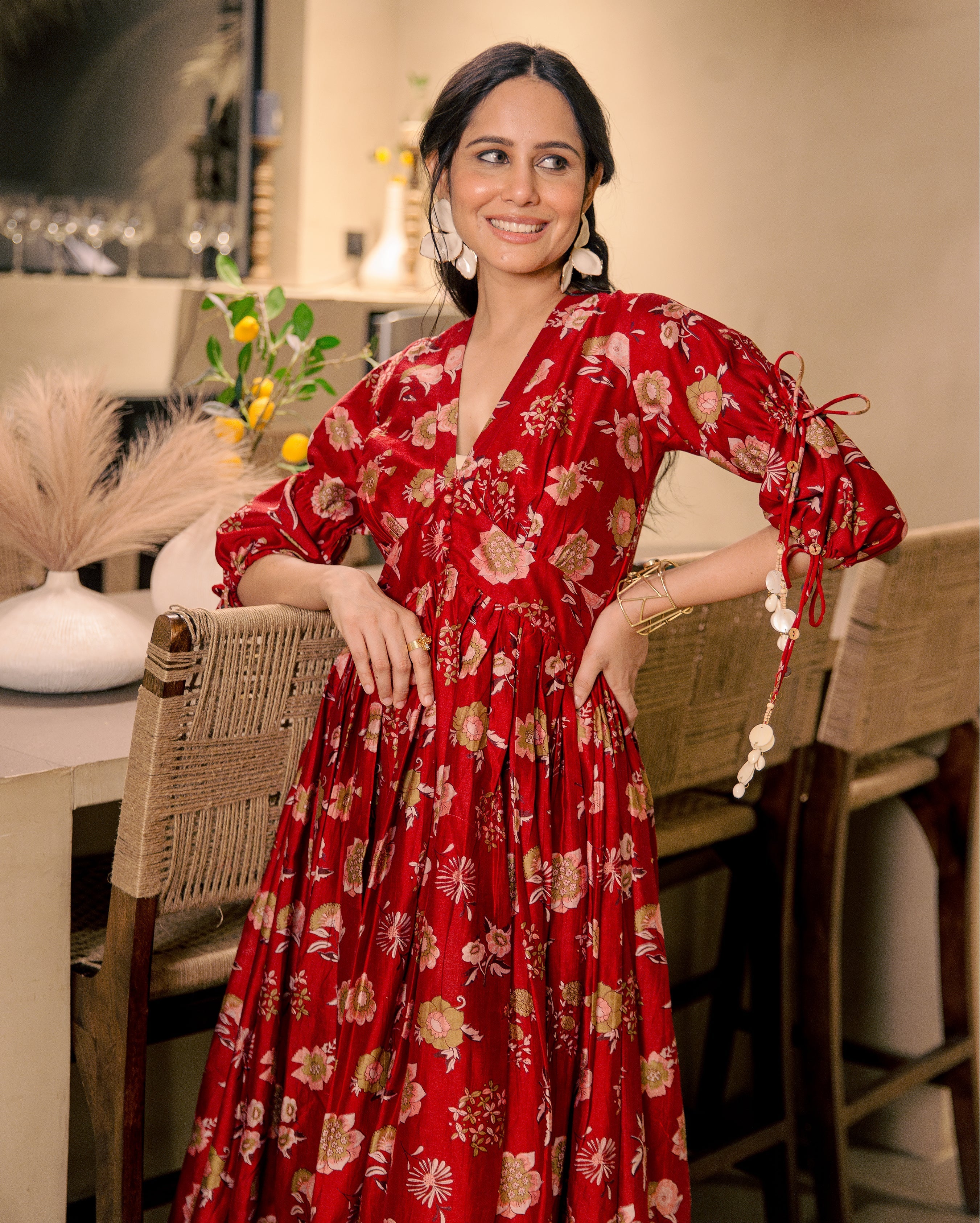 Sherrie Haze Red Muslin Printed Dress