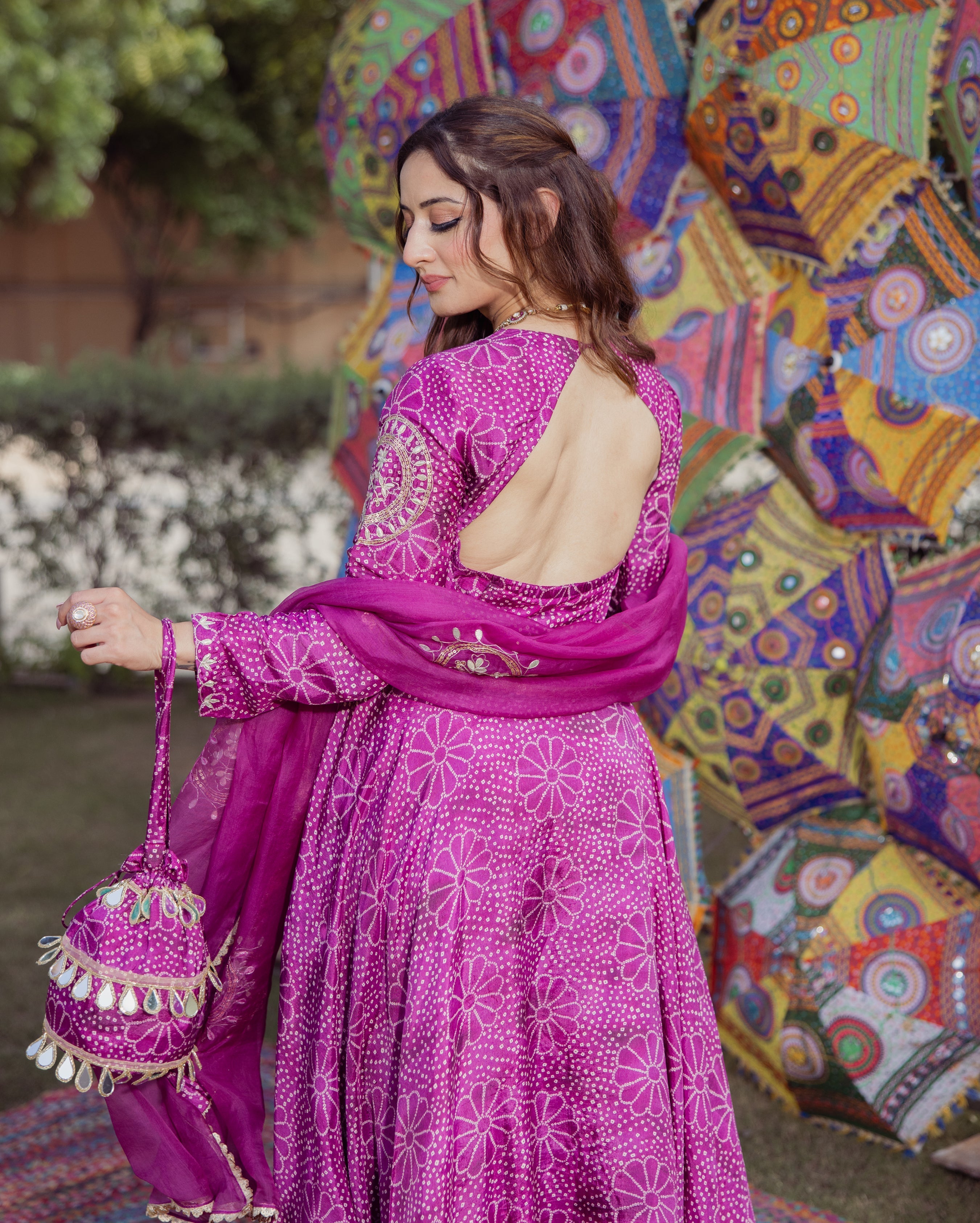 Shraddha Magenta Bandhani Chanderi Suit Set