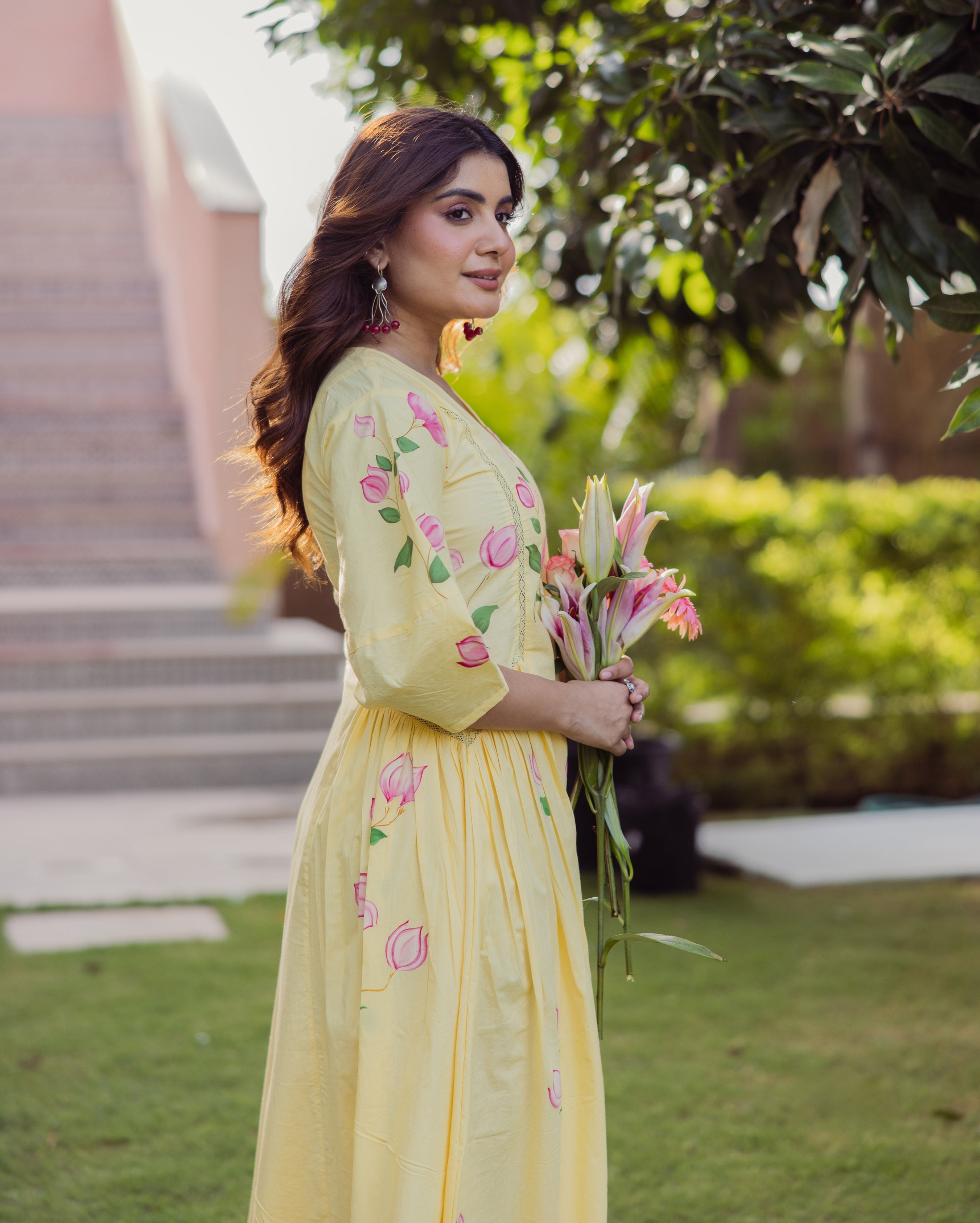 Kara Bloom Yellow Handpainted Cotton Dress