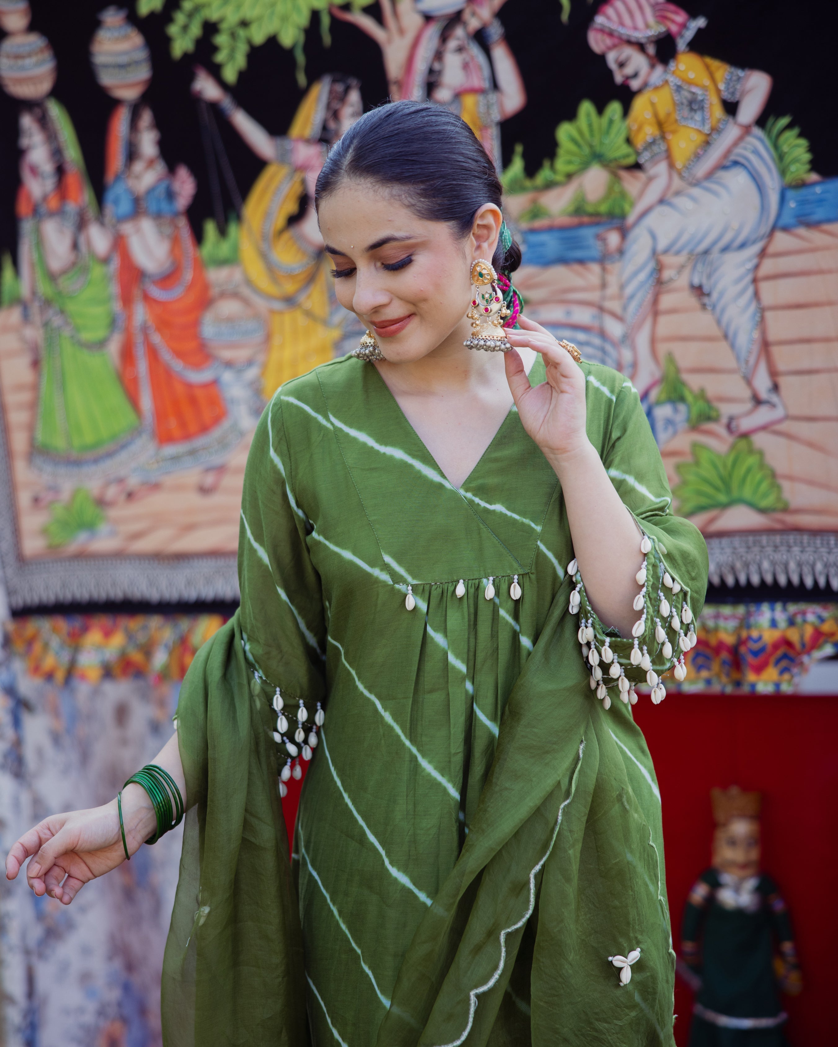 Bandhan Green Leheriya Cotton Suit Set
