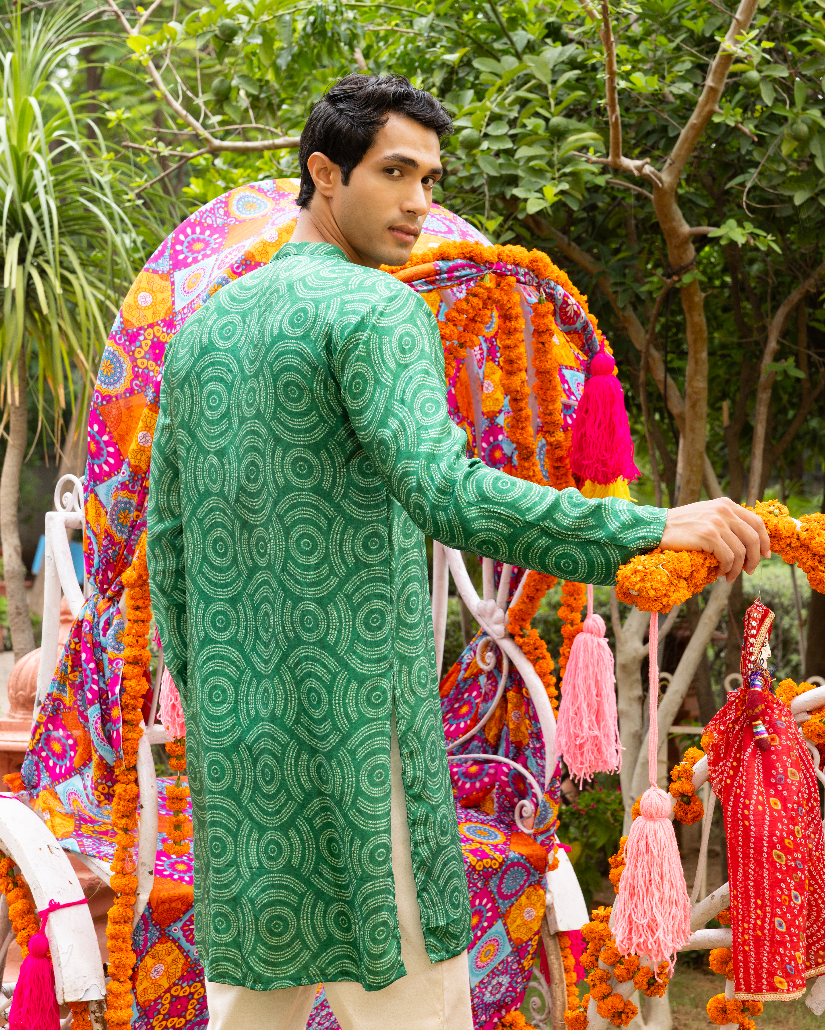 Taarush Green Bandhani Chanderi Kurta