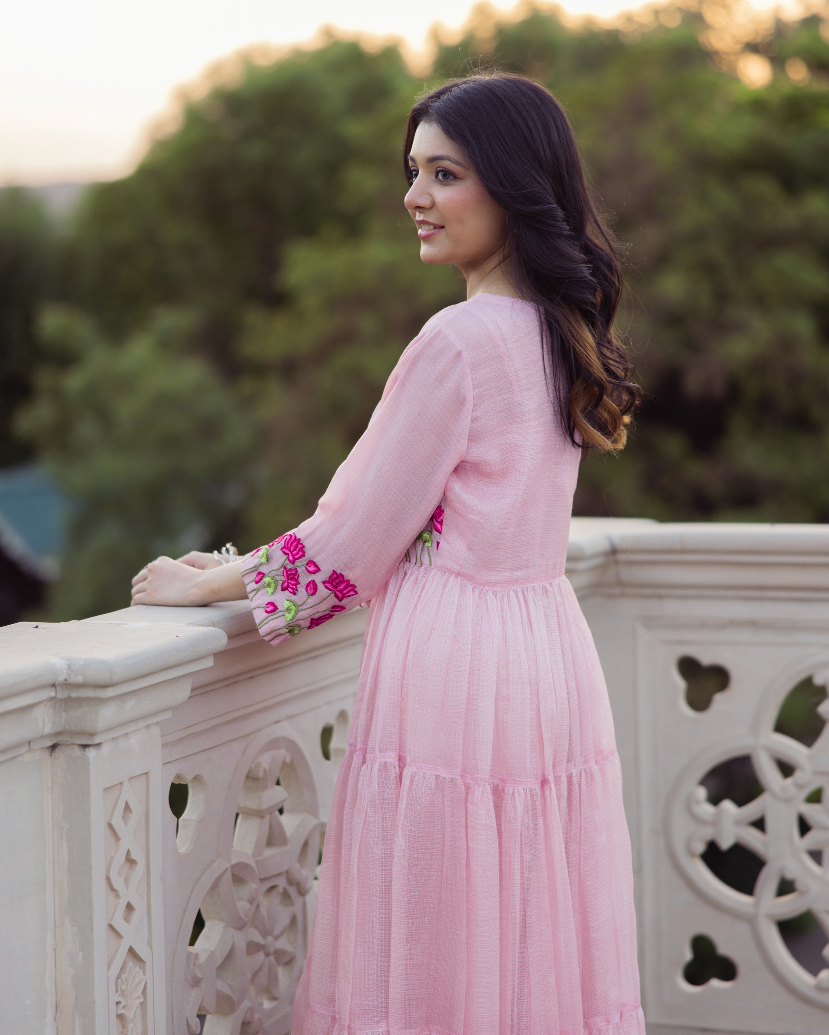 Flowy Pink Embroidered Doria Coord Set