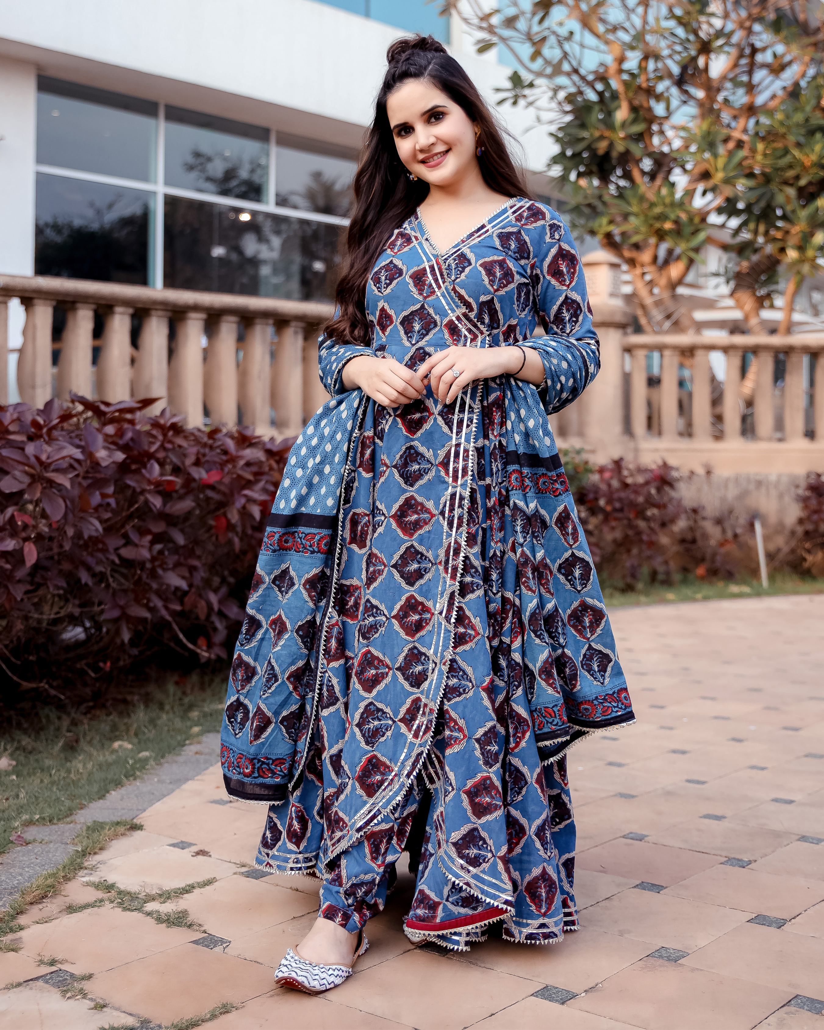Aster Blue Handblock Suit Set