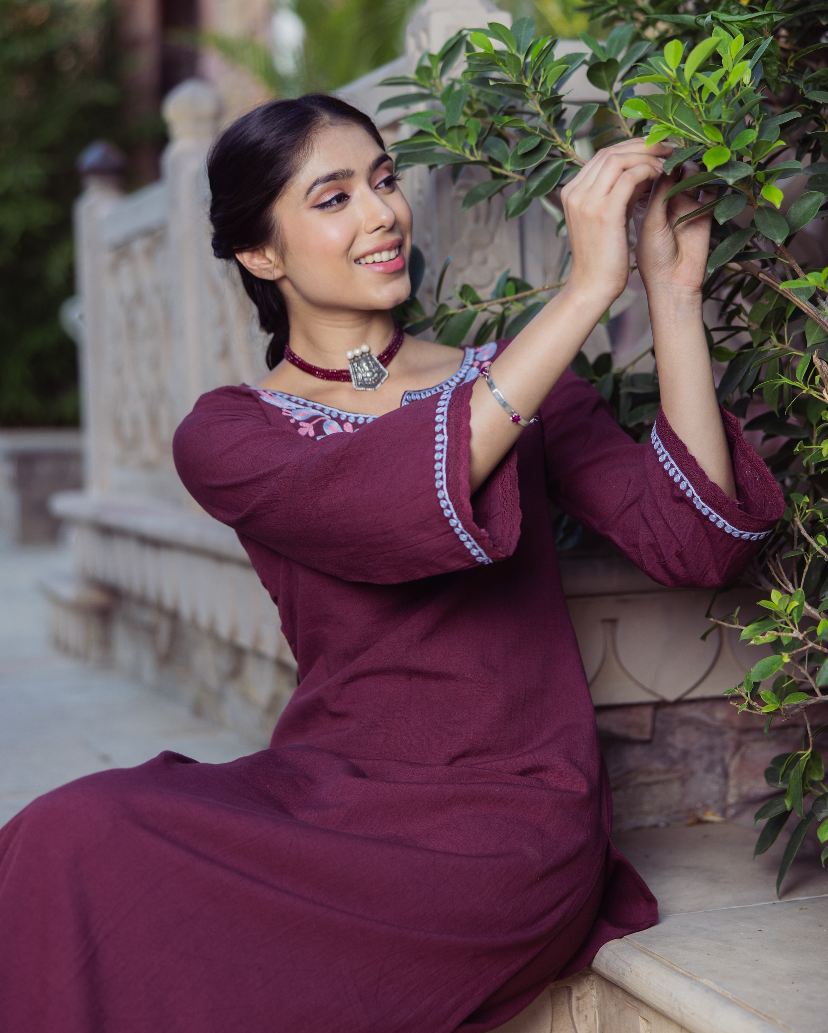 Chic Brown Embroidered Flex Kurta Set