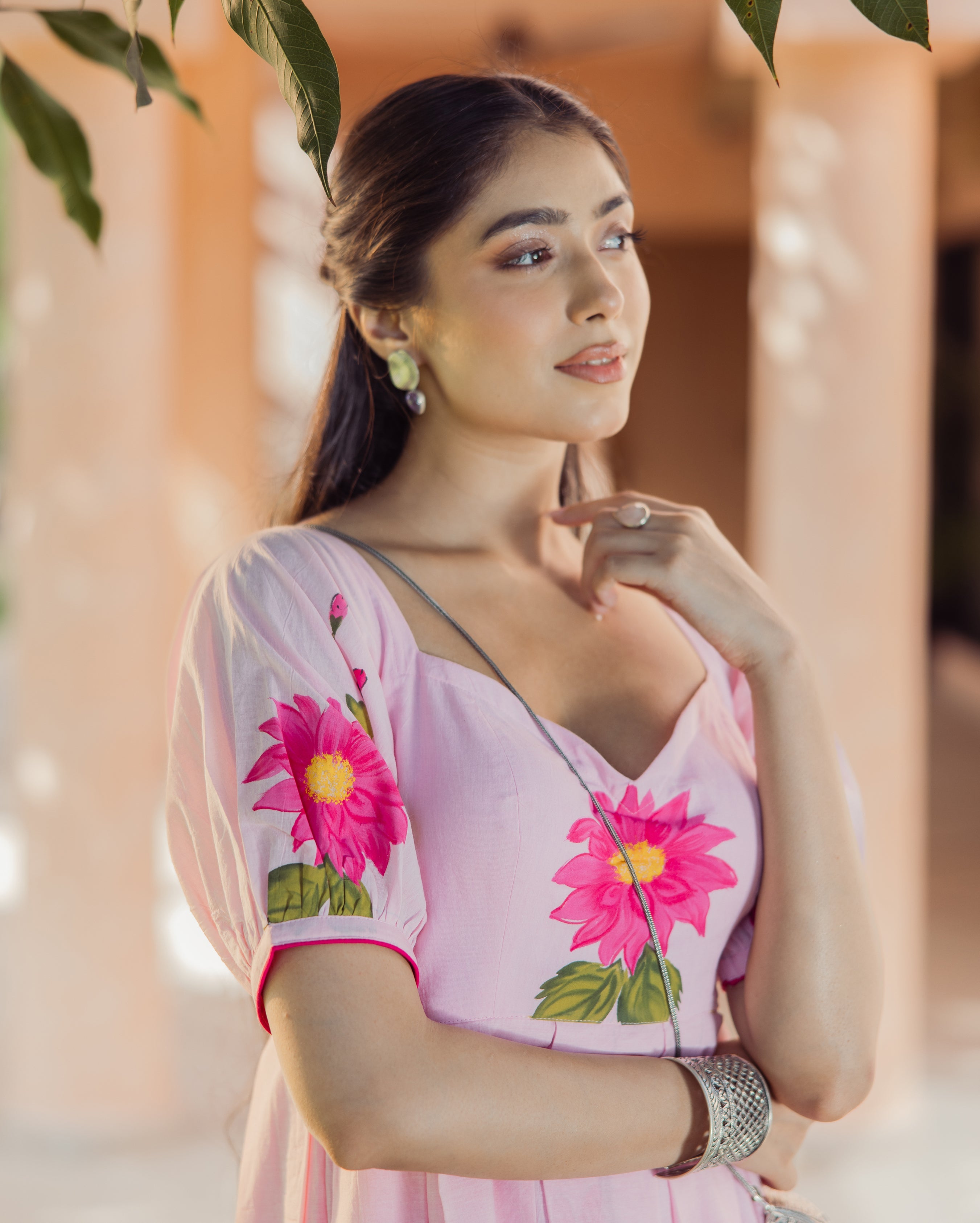 Flora Fable Pink Handpainted Cotton Dress