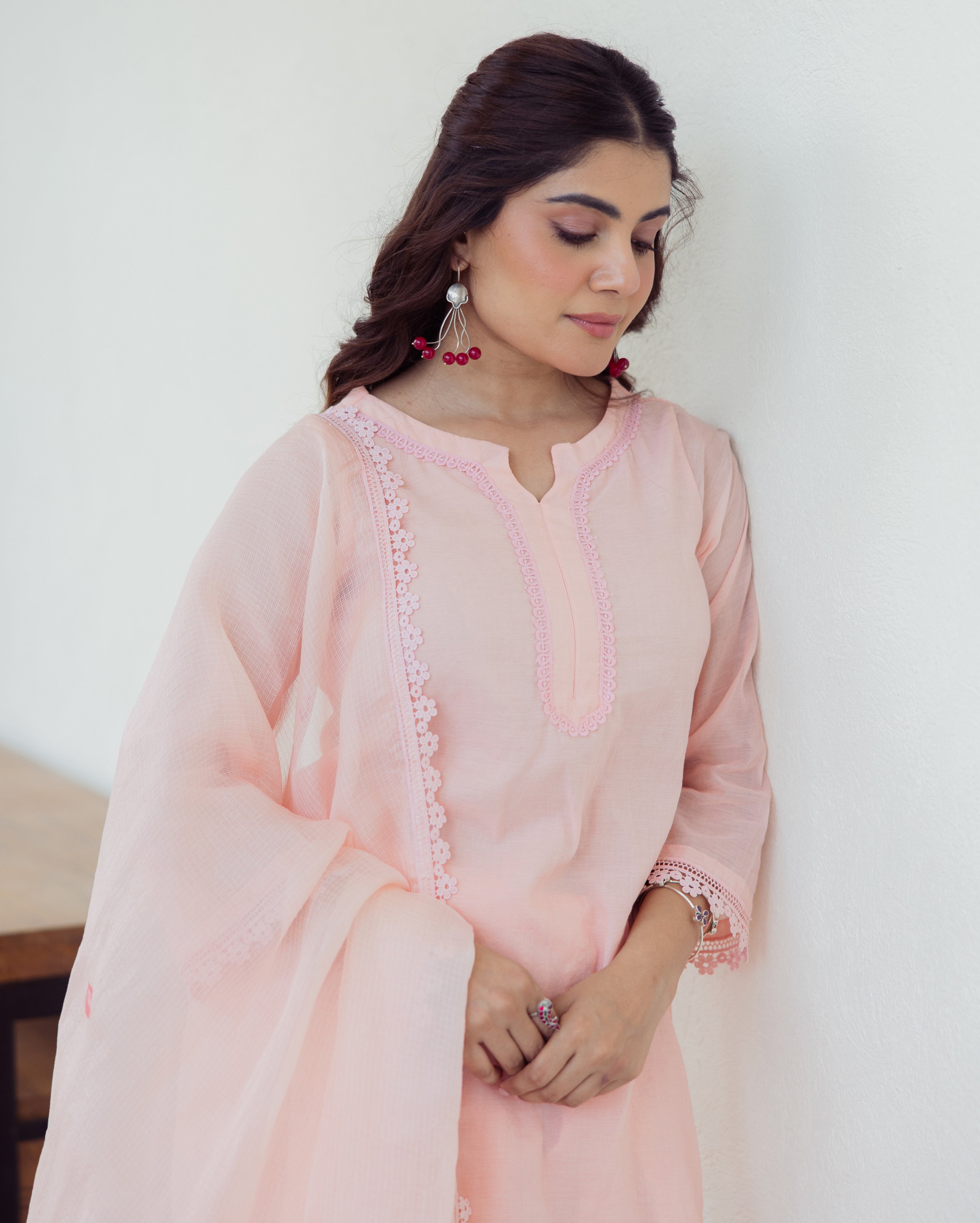 Milky Peach Handpainted Cotton Suit Set