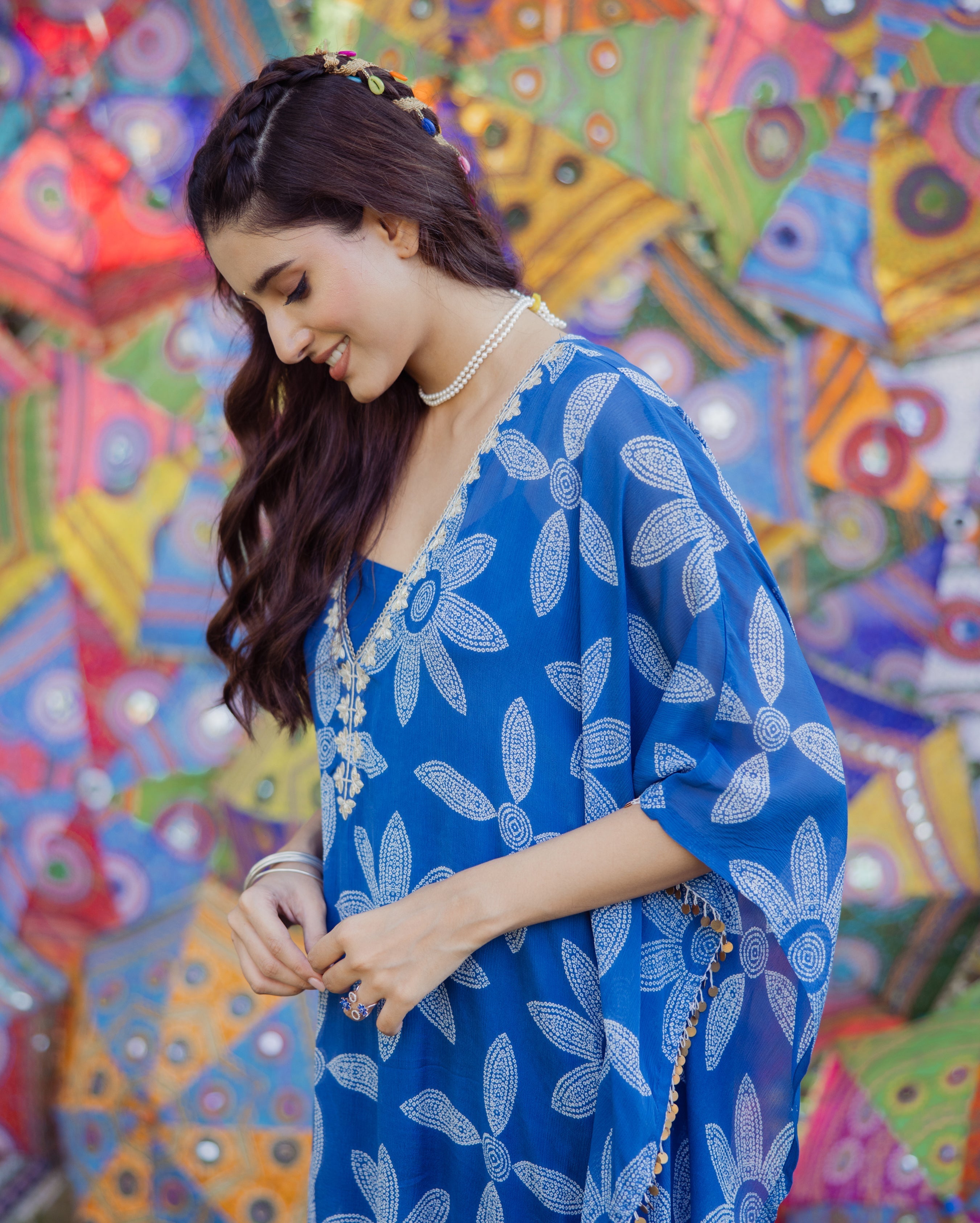 Diksha Blue Bandhani Chinon Kurta Set