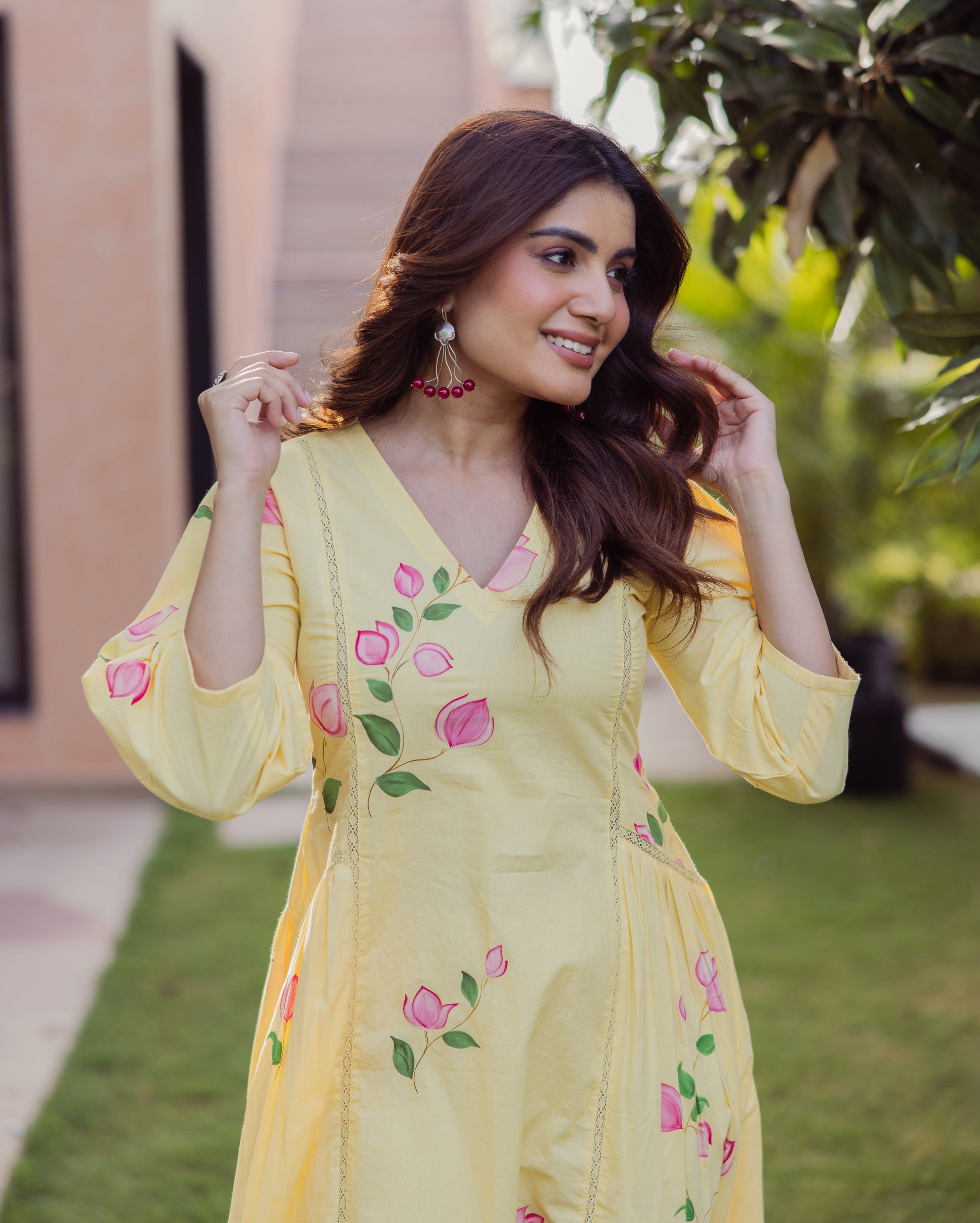 Kara Bloom Yellow Handpainted Cotton Dress