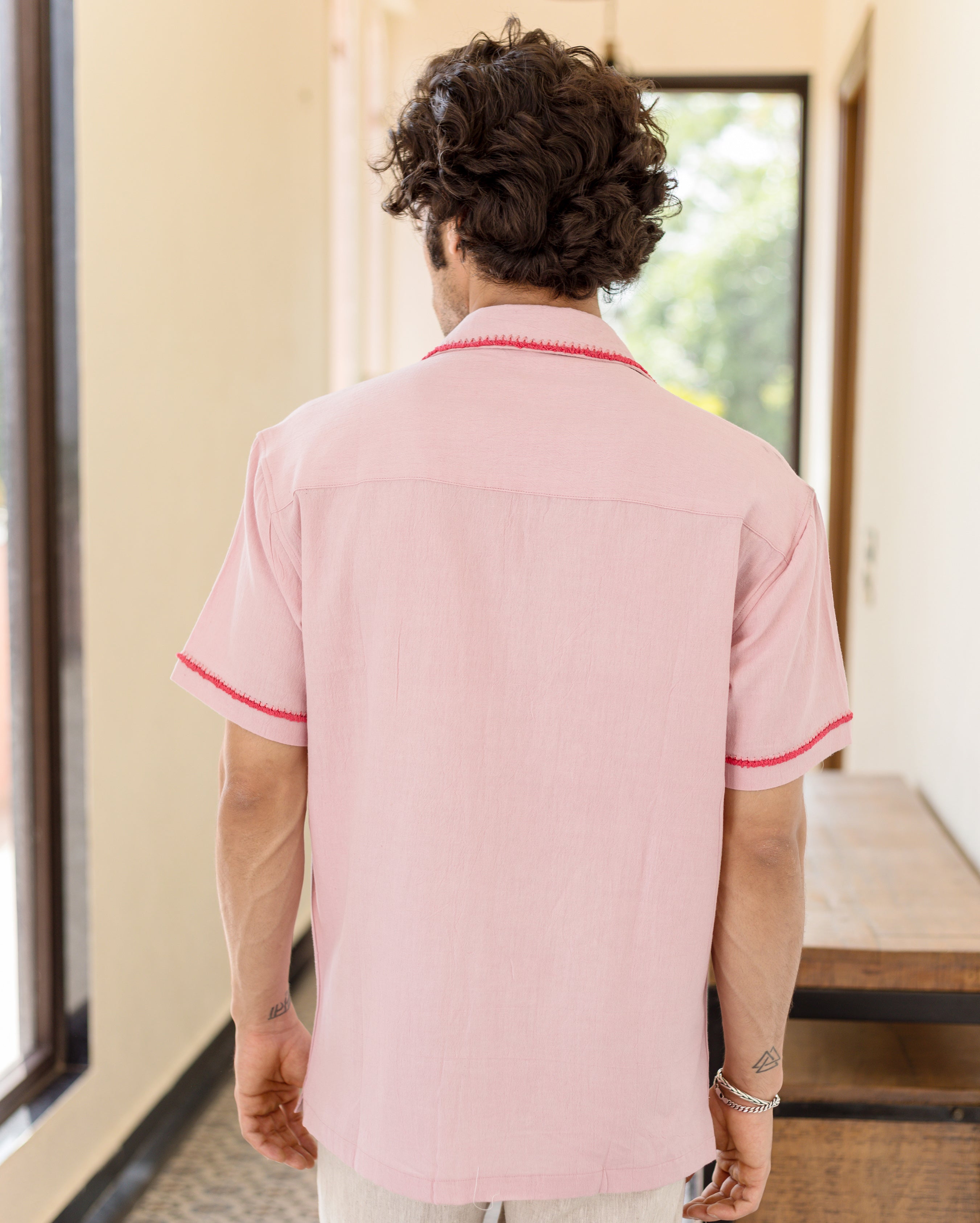 Hudson Pink Embroidered Slub Shirt