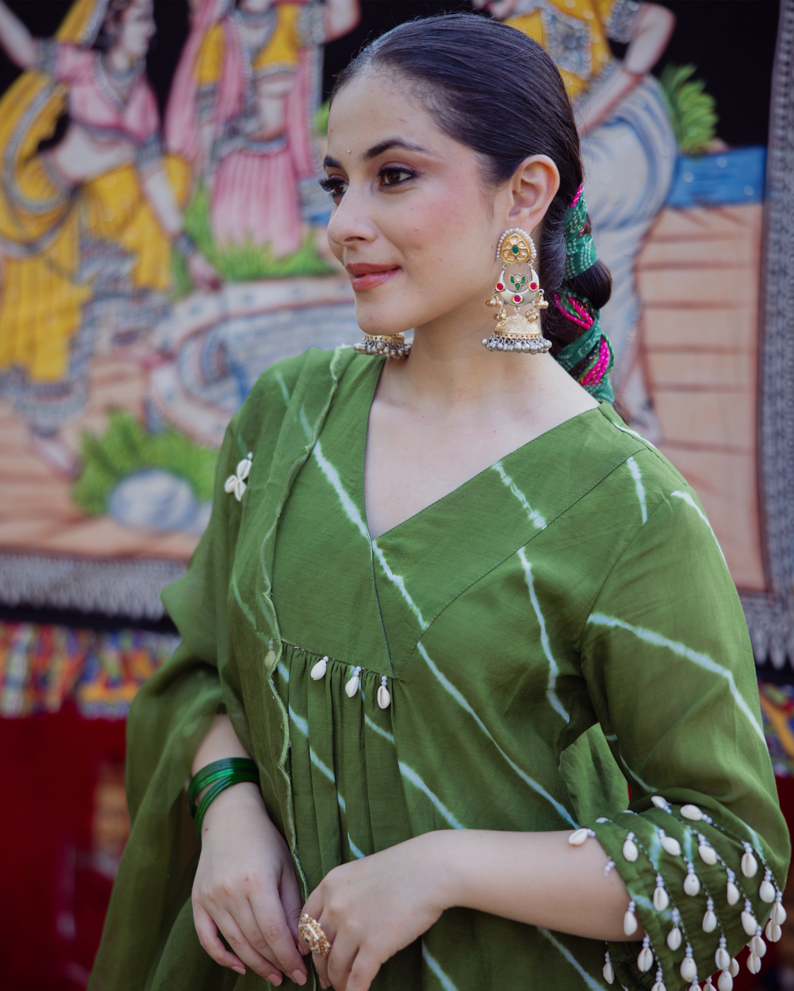 Bandhan Green Leheriya Cotton Suit Set