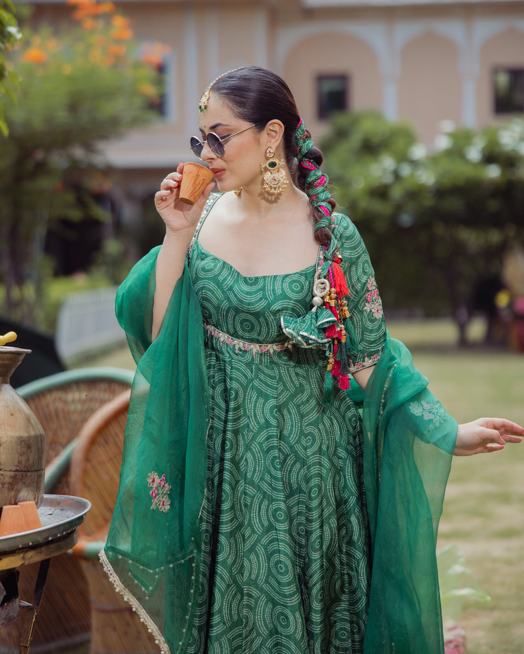 Veer Dark Green Bandhani Chanderi Suit Set