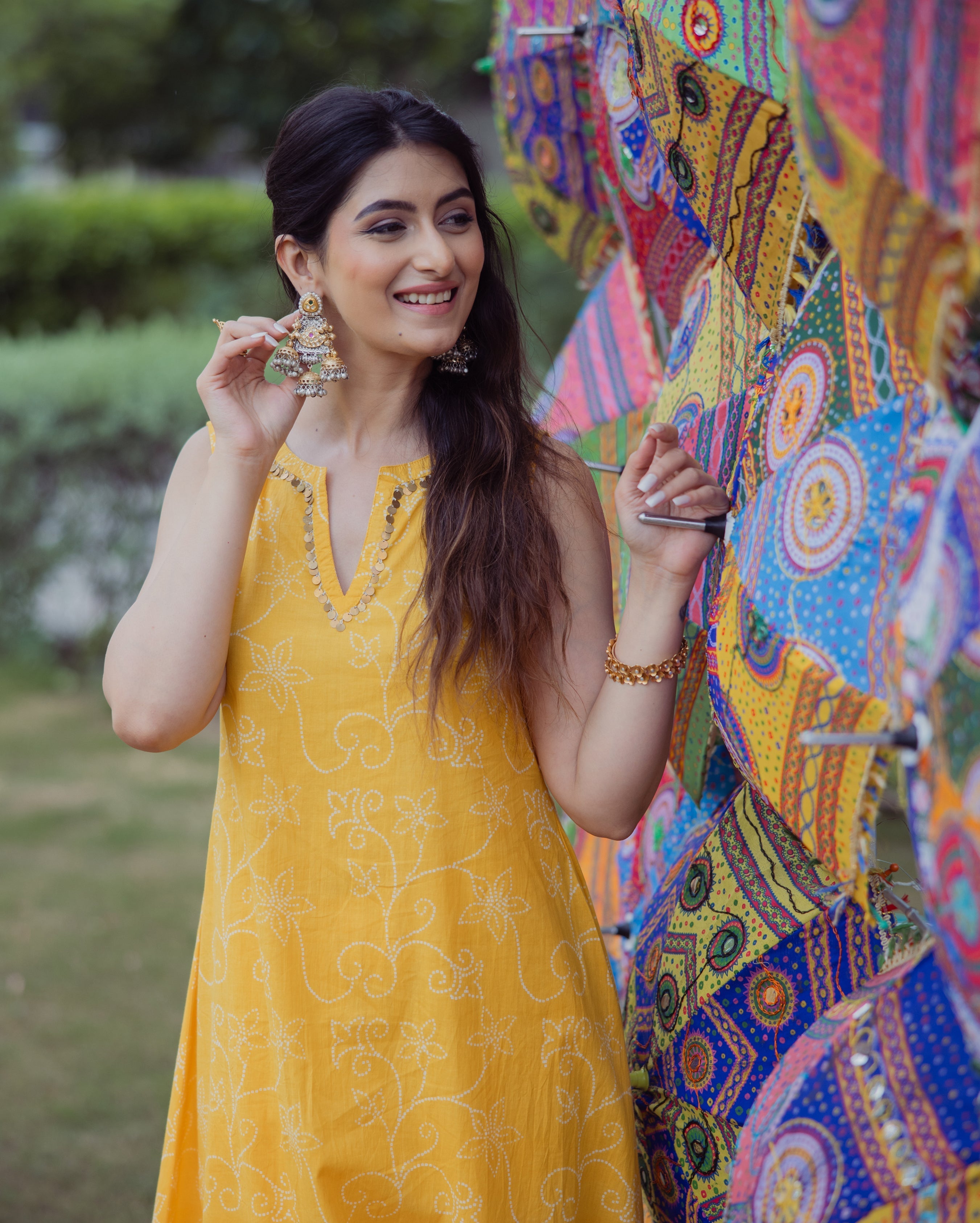 Shikha Yellow Bandhani Cotton Kurta Set