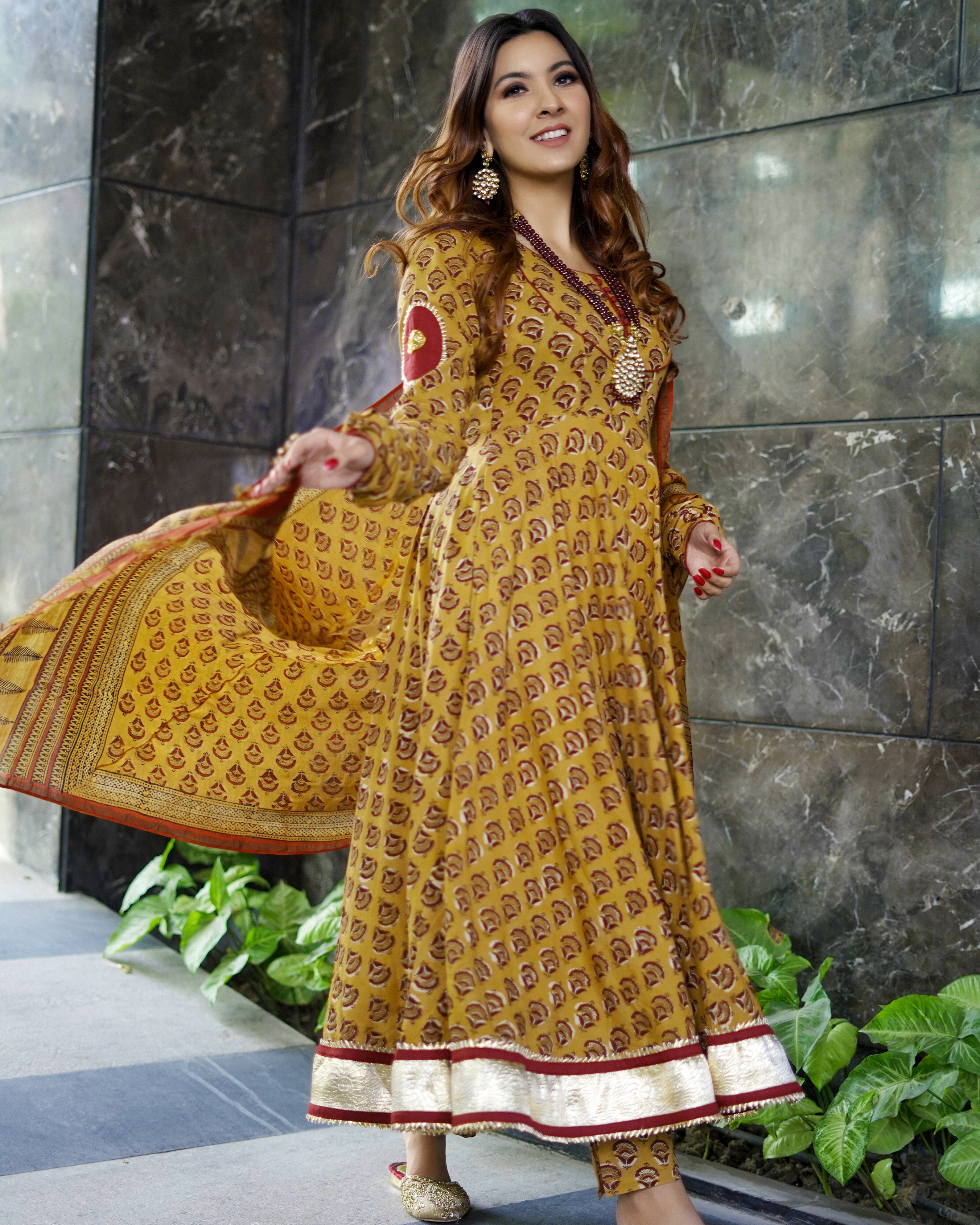 Mustard Yellow Handblock Suit Set