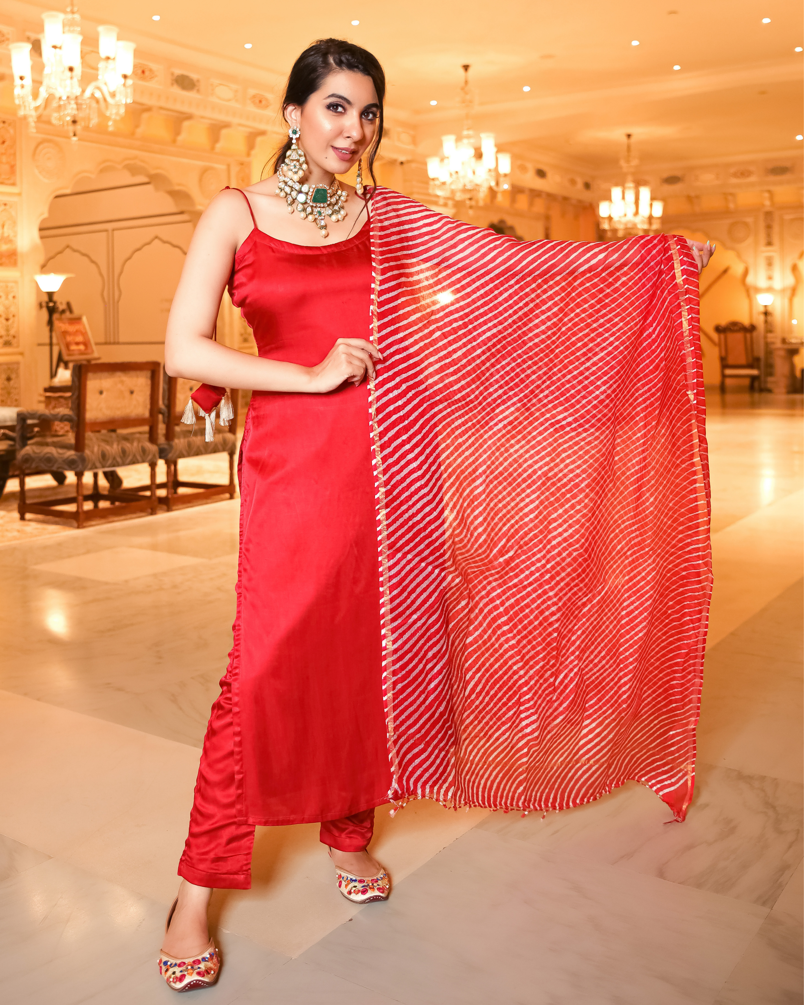 Red Grace Leheriya Suit Set