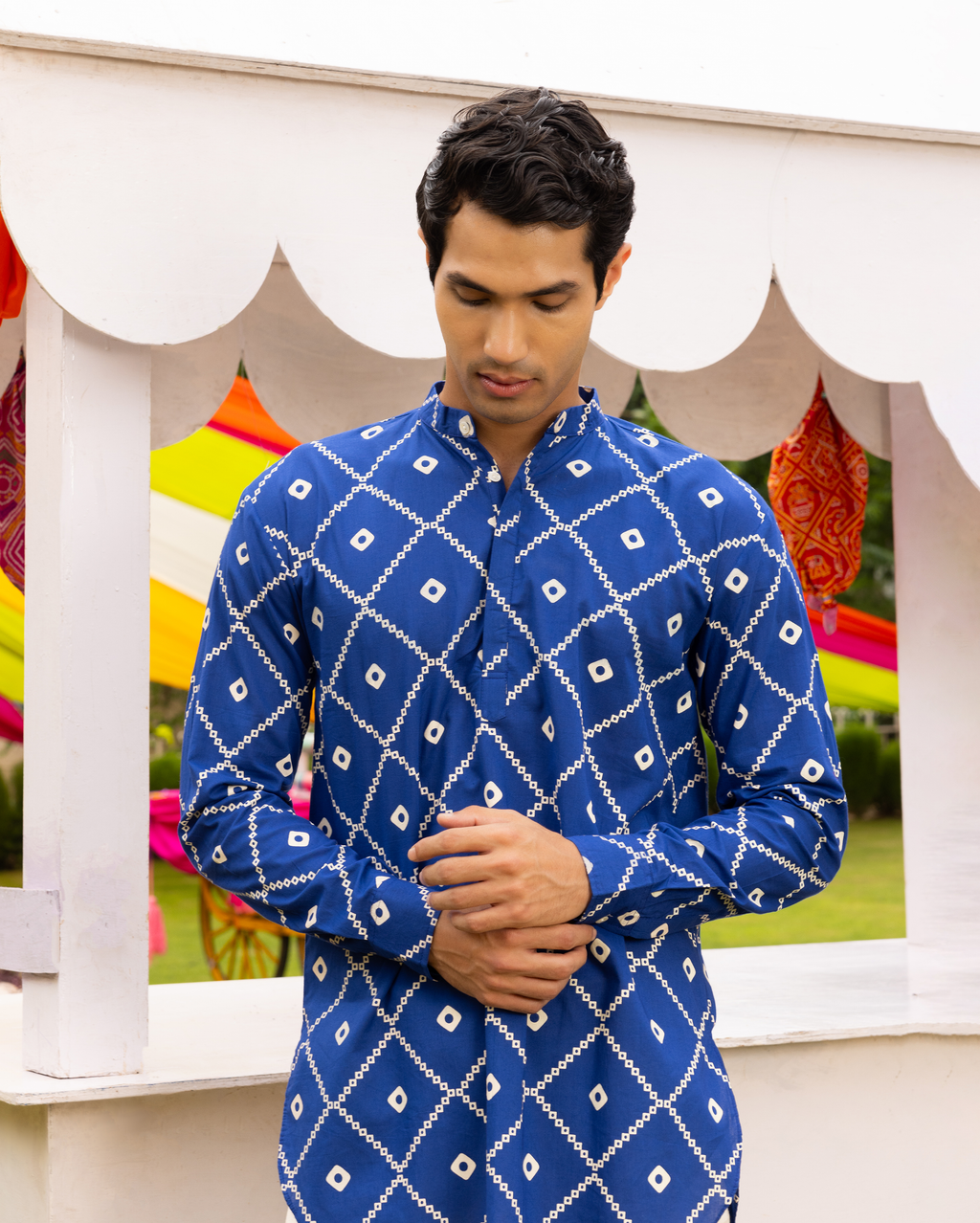 Vedvik Blue Bandhani Cotton Kurta