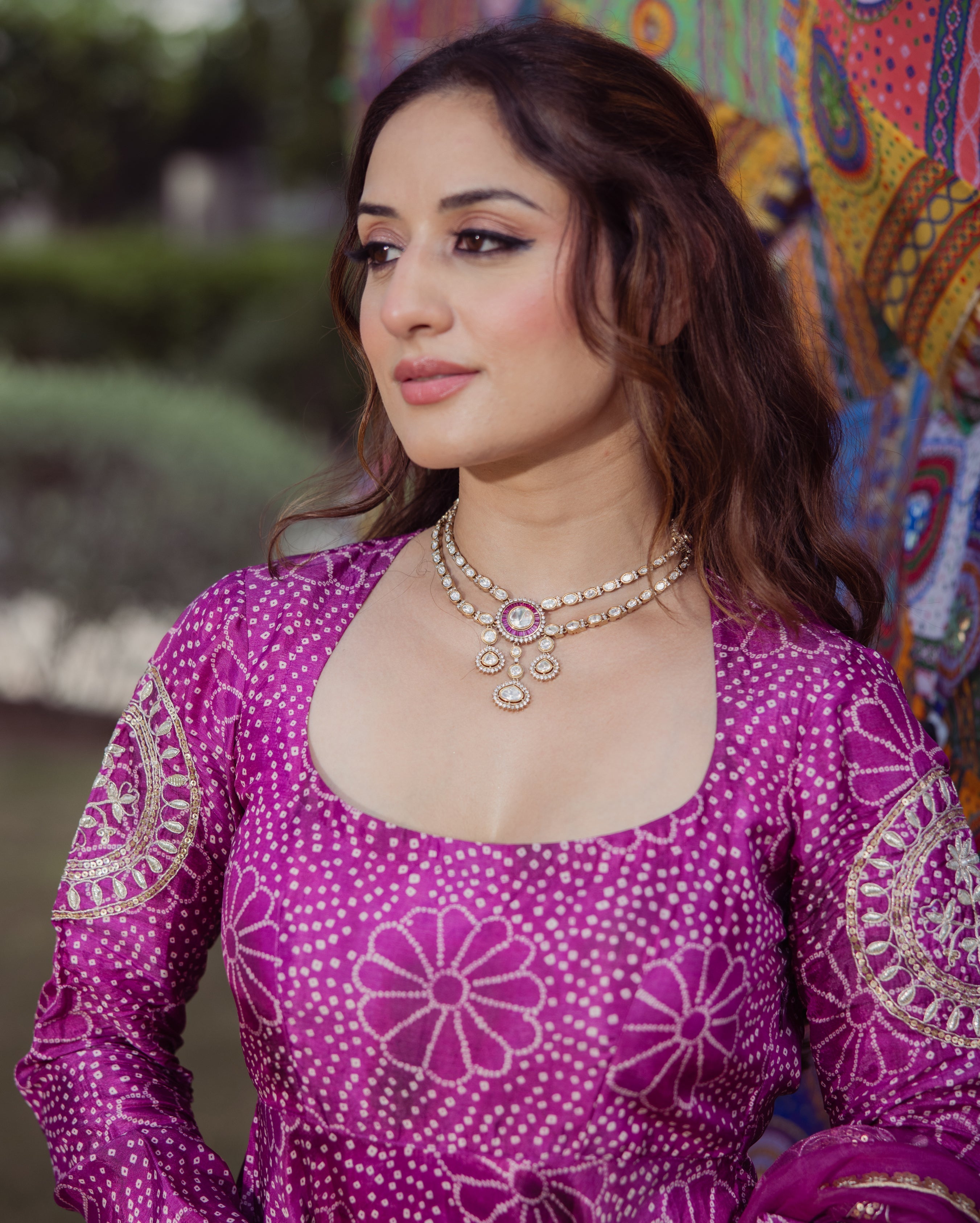 Shraddha Magenta Bandhani Chanderi Suit Set