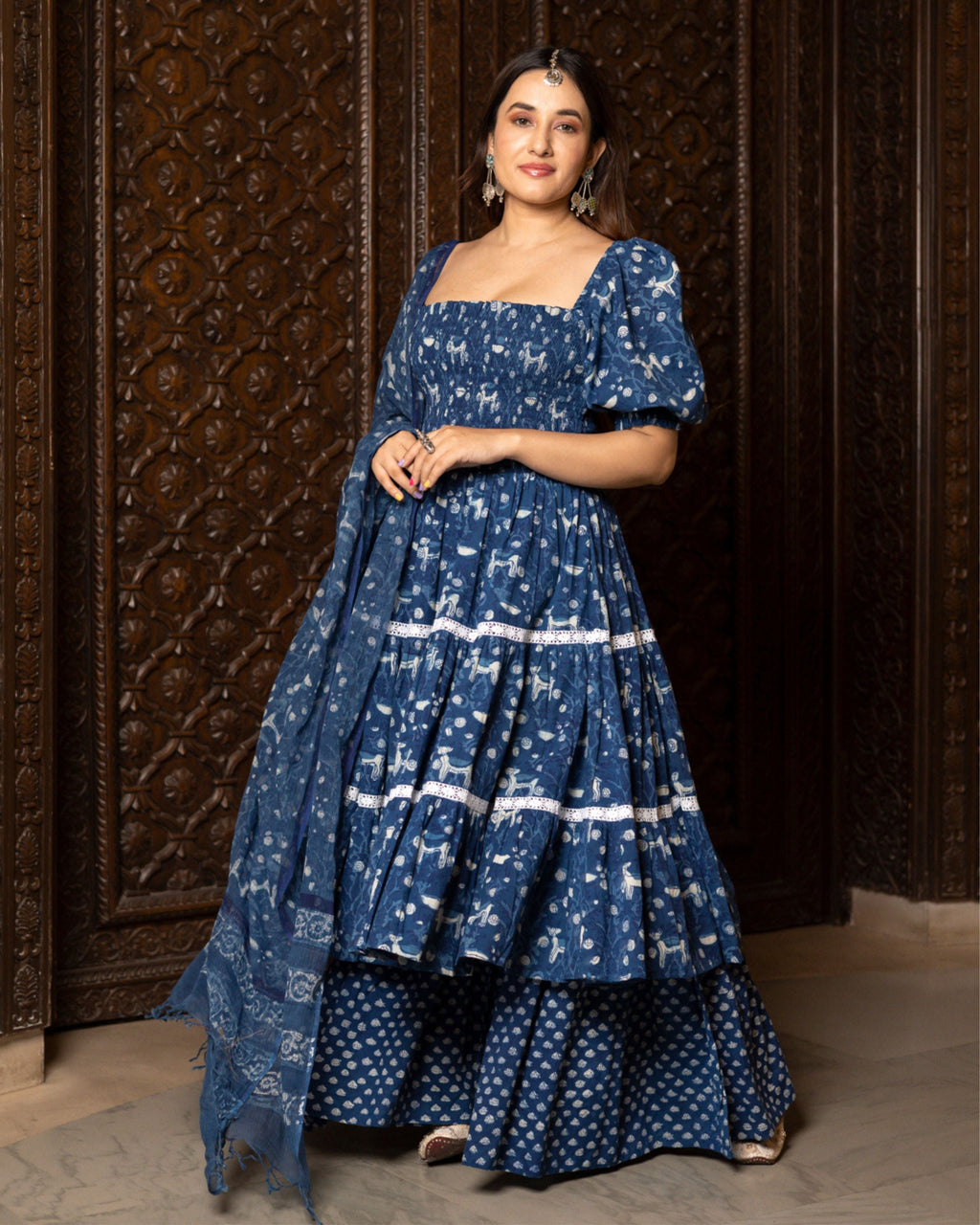 Nilgiri Handblock Tiered Sharara Set