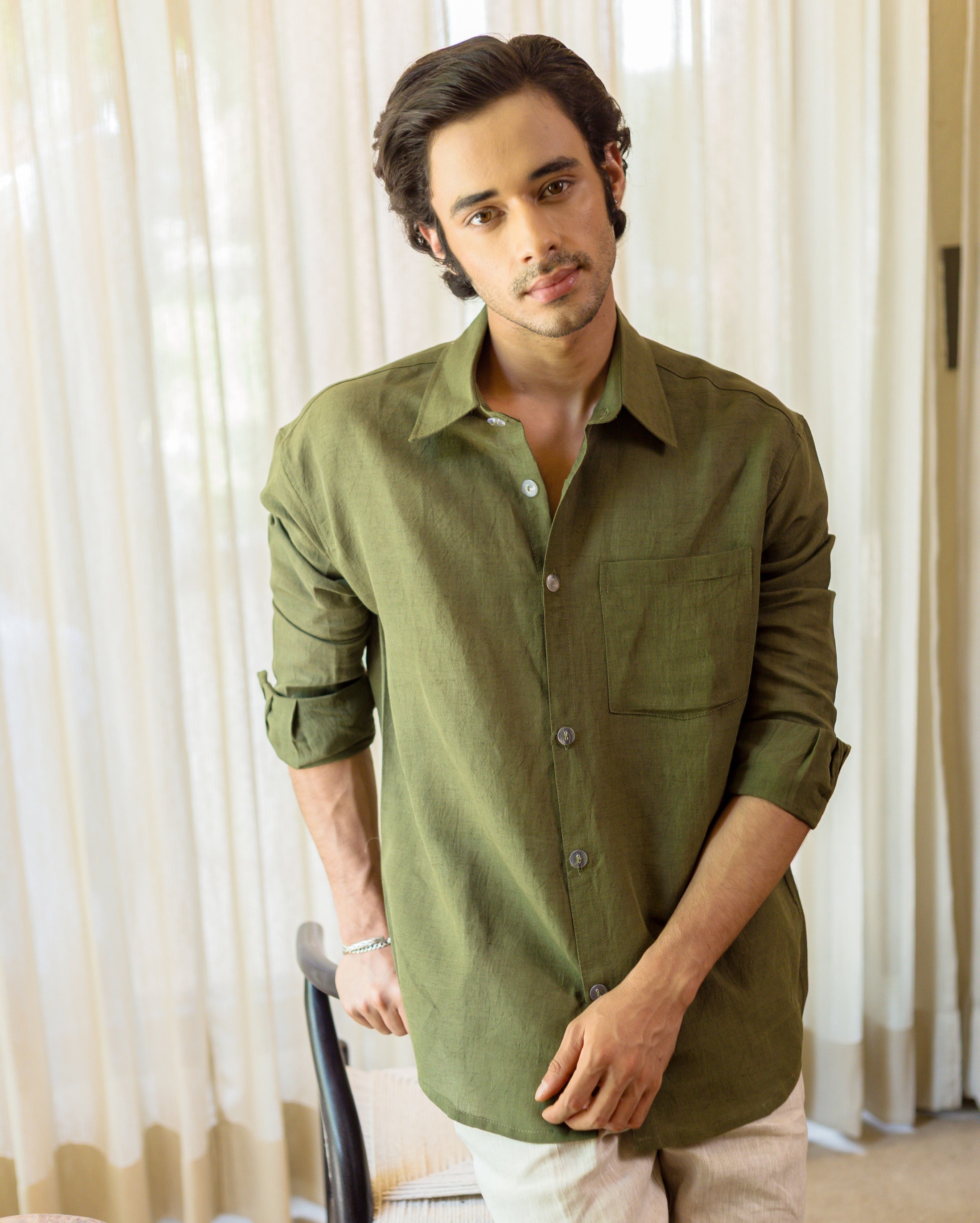 Tessa Olive Linen Solid Shirt