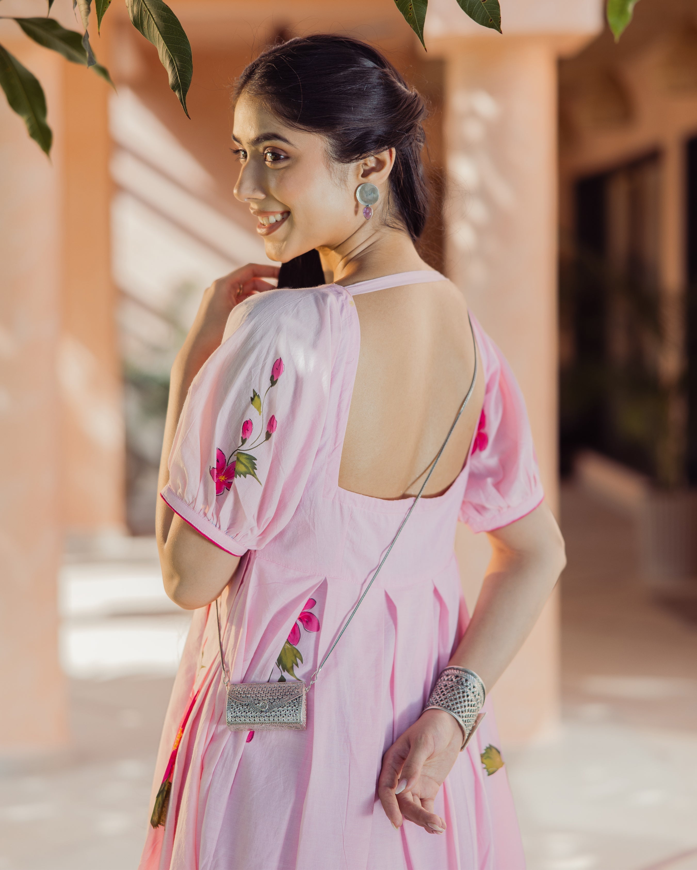 Flora Fable Pink Handpainted Cotton Dress