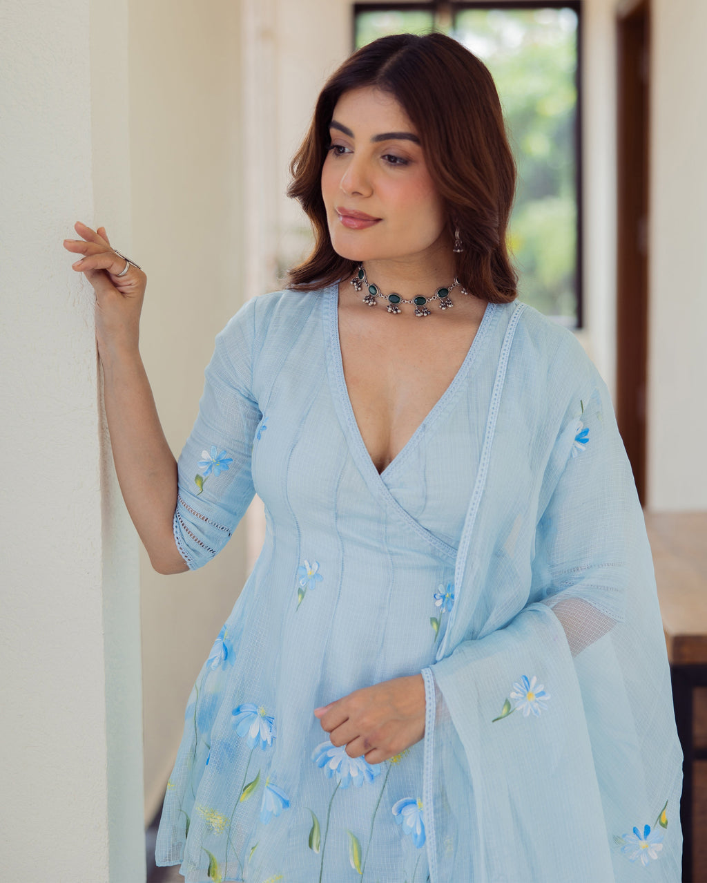 Vivid Blue Handpainted Doria Sharara Set