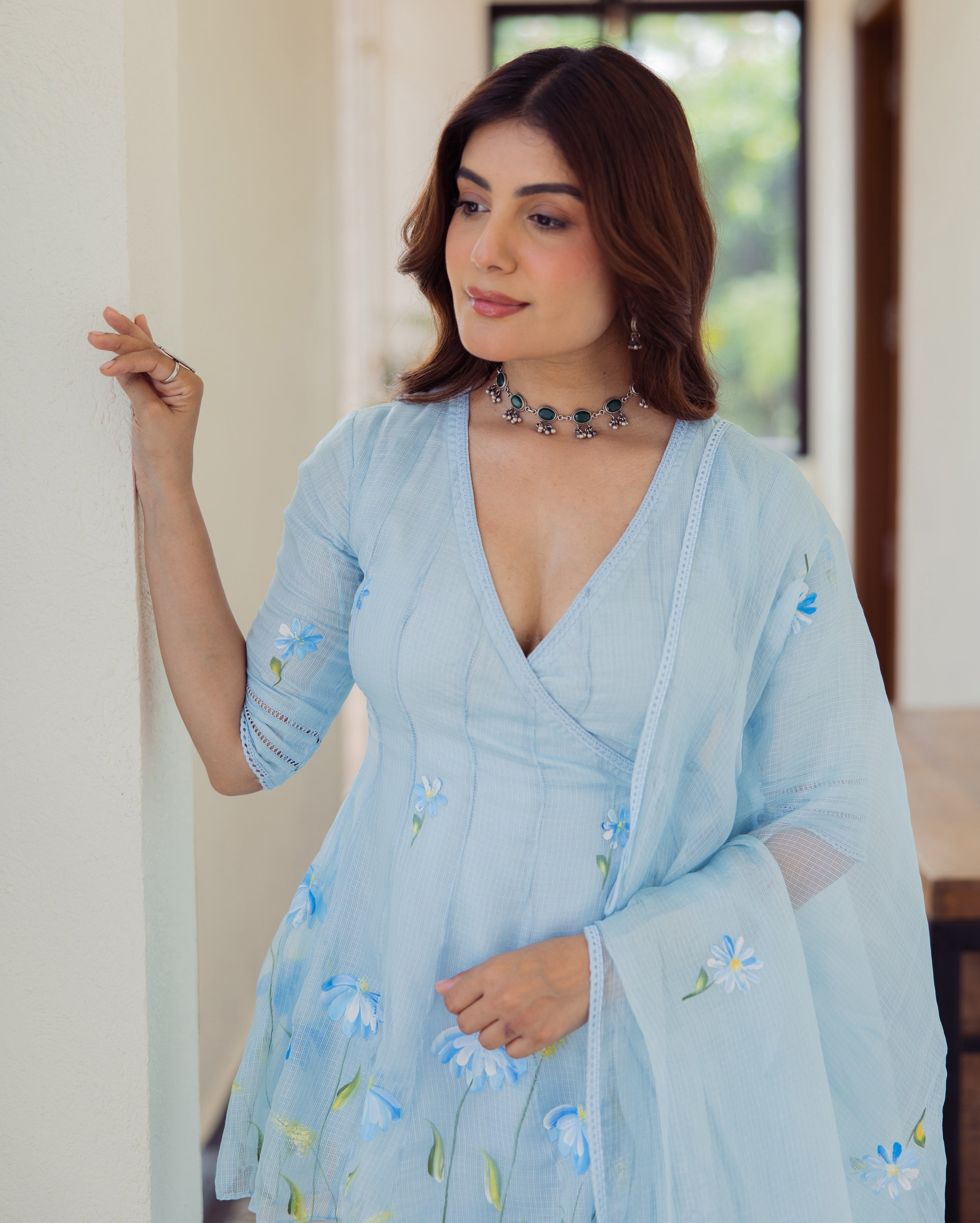 Vivid Blue Handpainted Doria Sharara Set