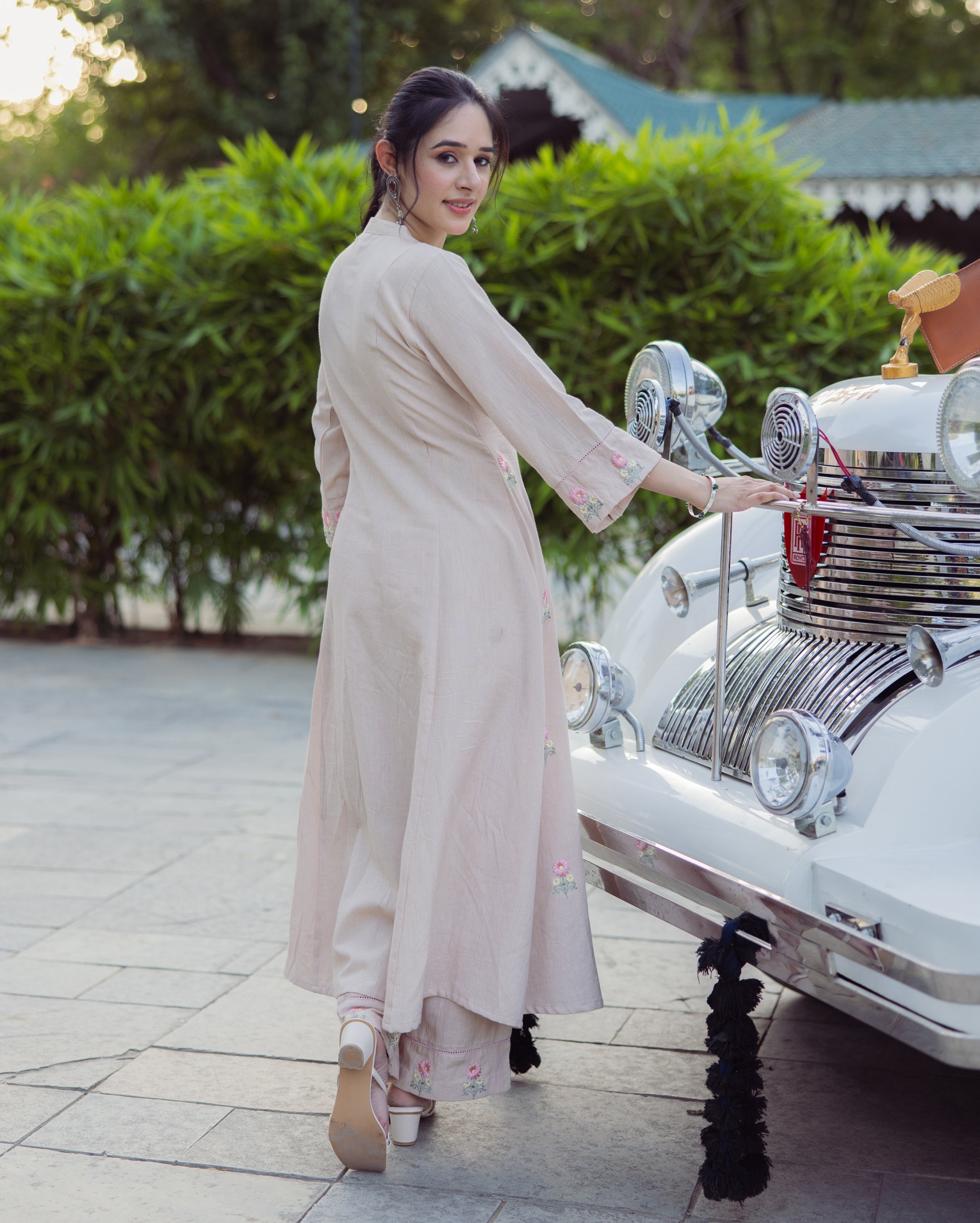 Stick Beige Embroidered Flex Kurta Set