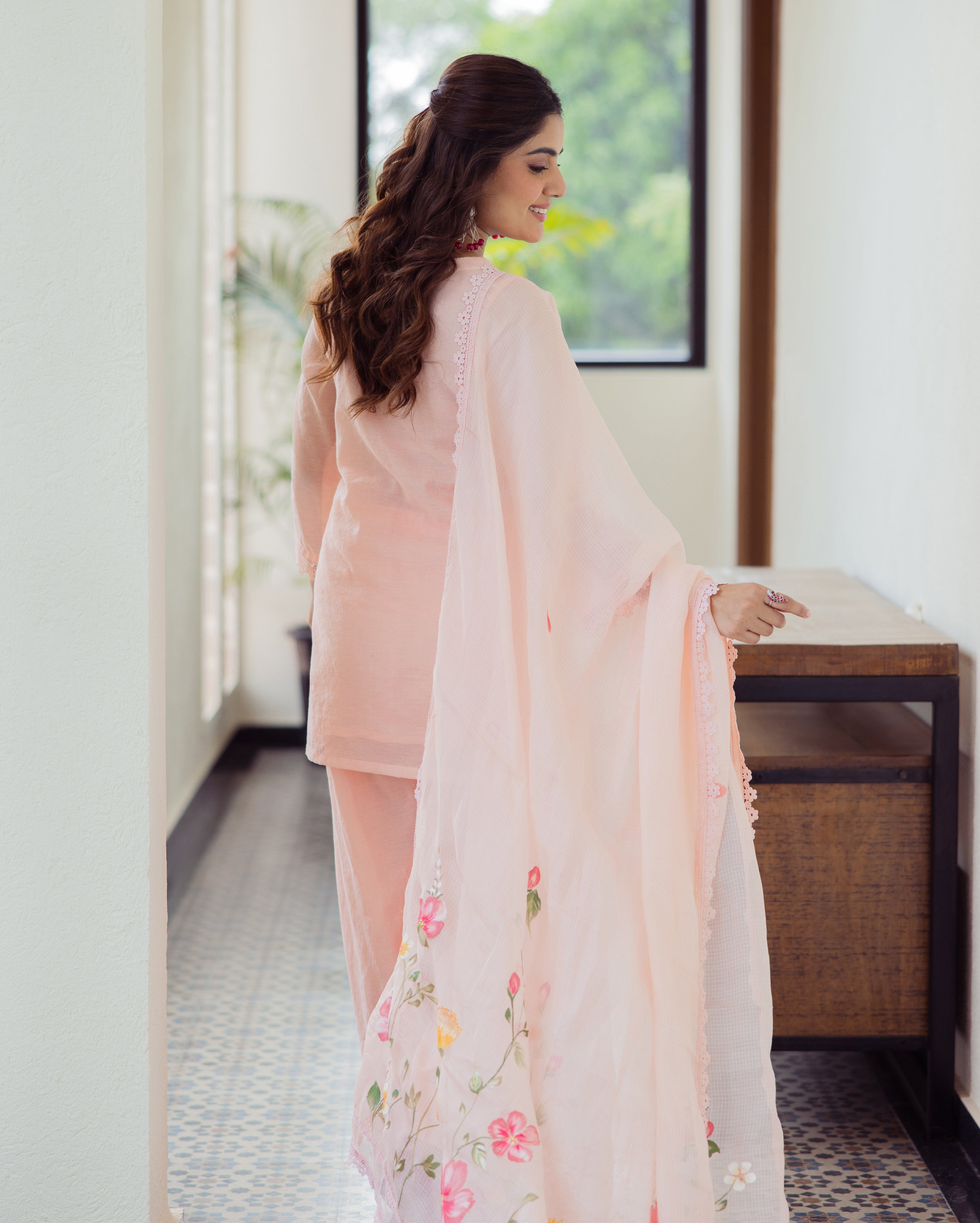 Milky Peach Handpainted Cotton Suit Set