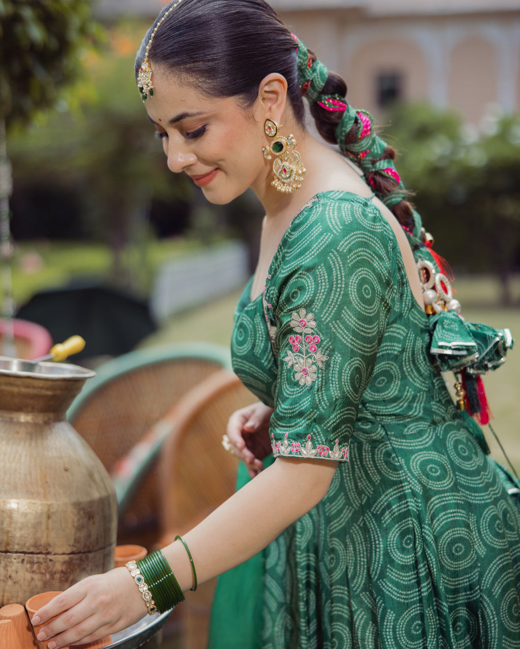Veer Dark Green Bandhani Chanderi Suit Set