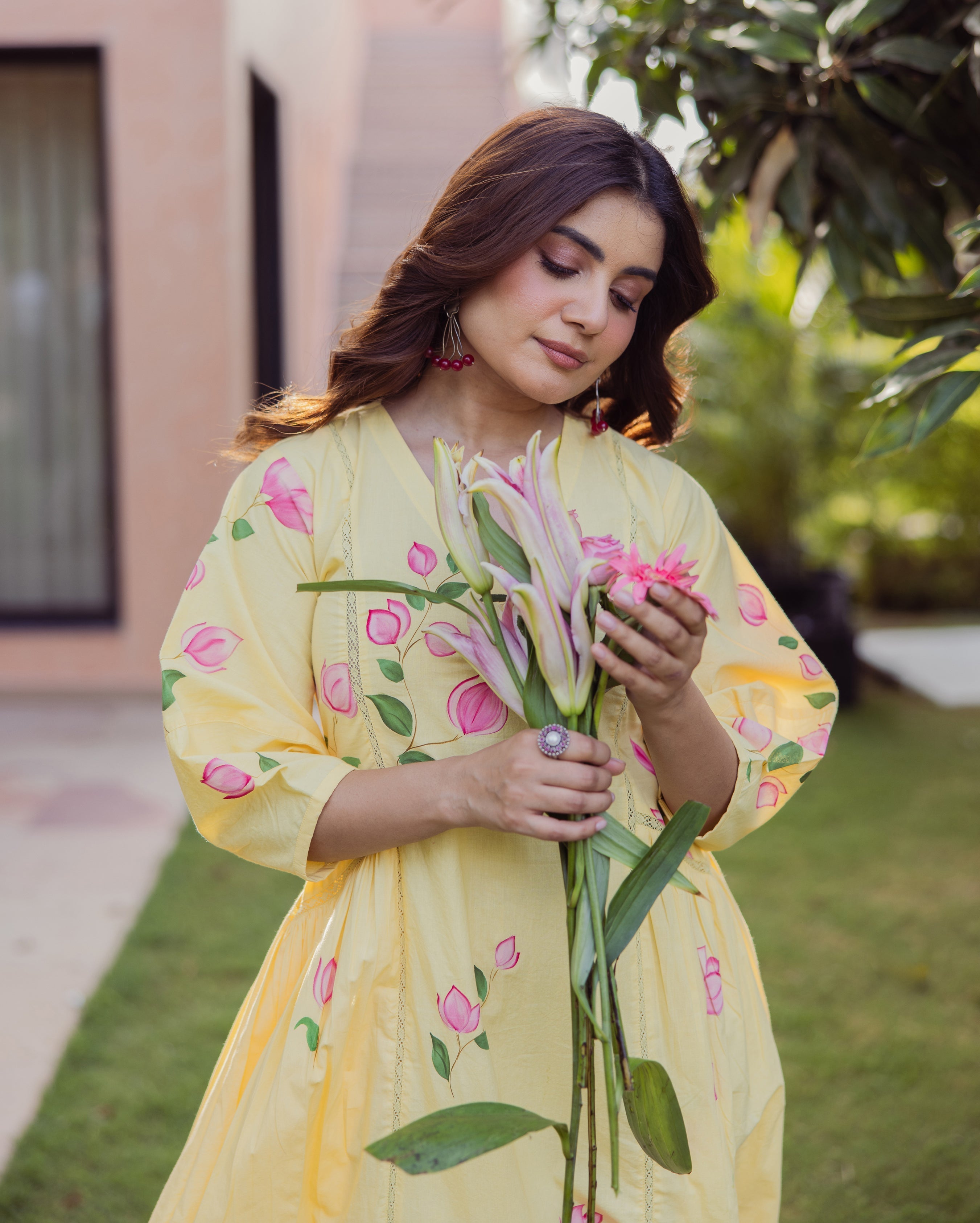 Kara Bloom Yellow Handpainted Cotton Dress