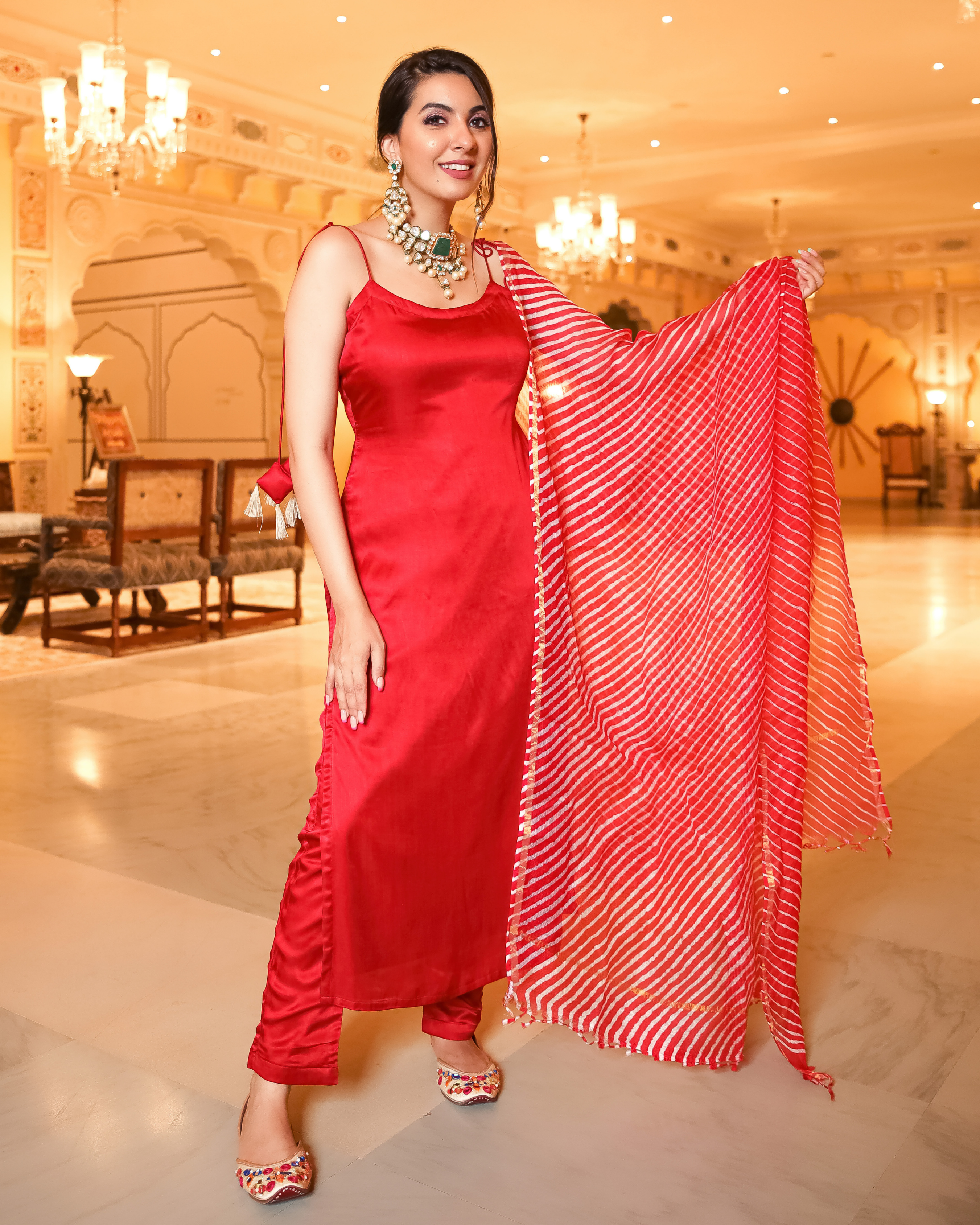 Red Grace Leheriya Suit Set