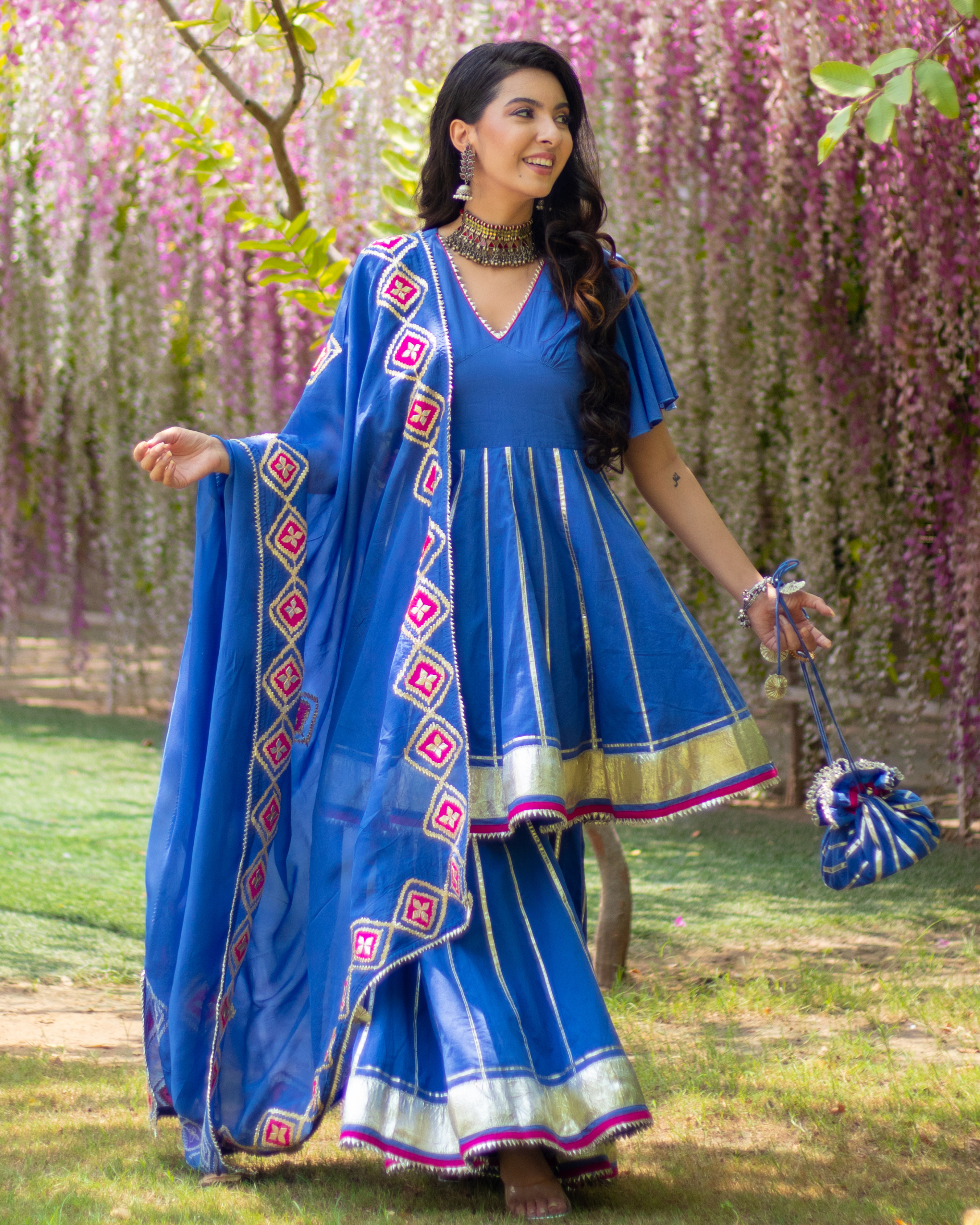 Blue Melody Gota Sharara Set With Gota Potli