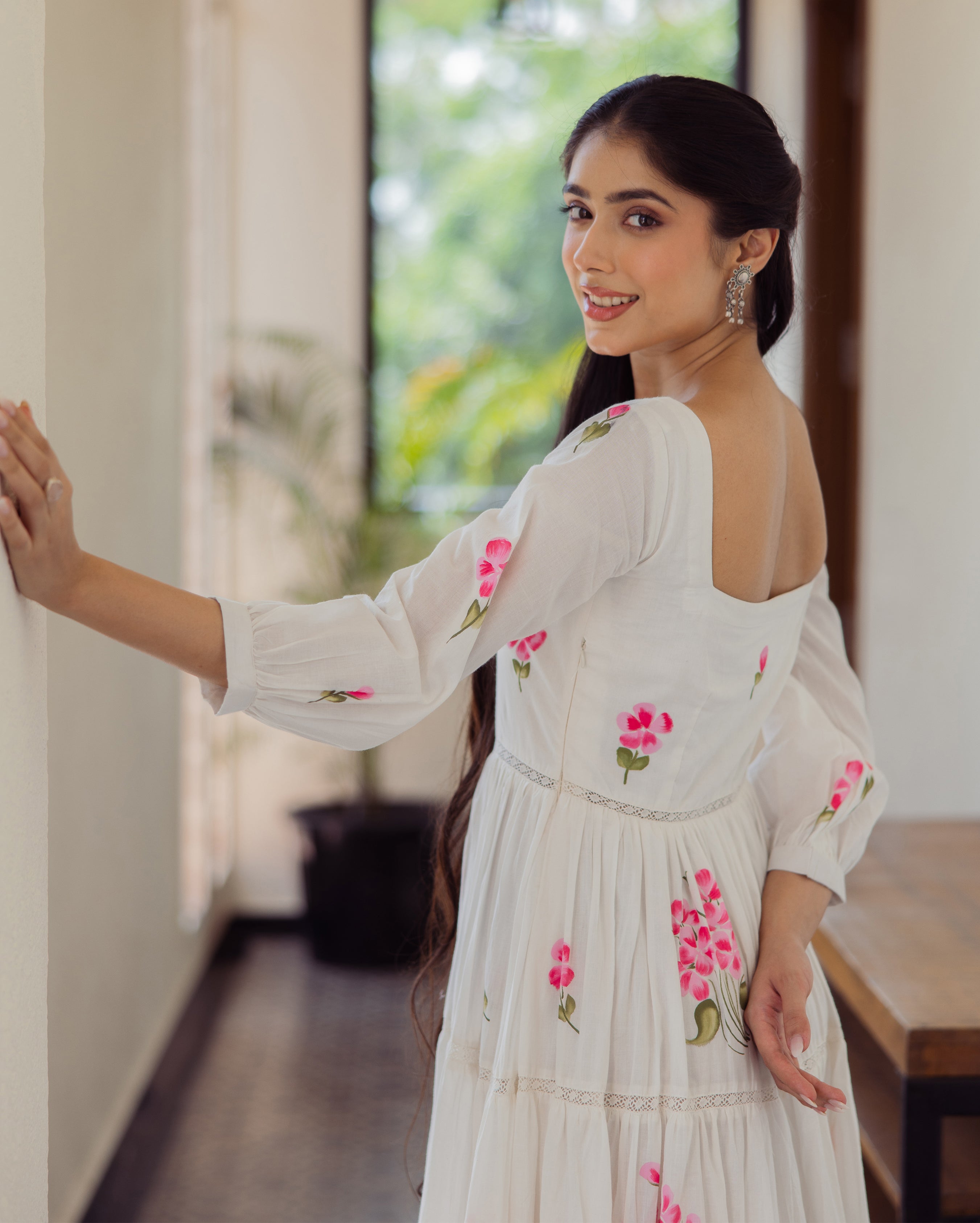 Whimsy White Handpainted Cotton Dress