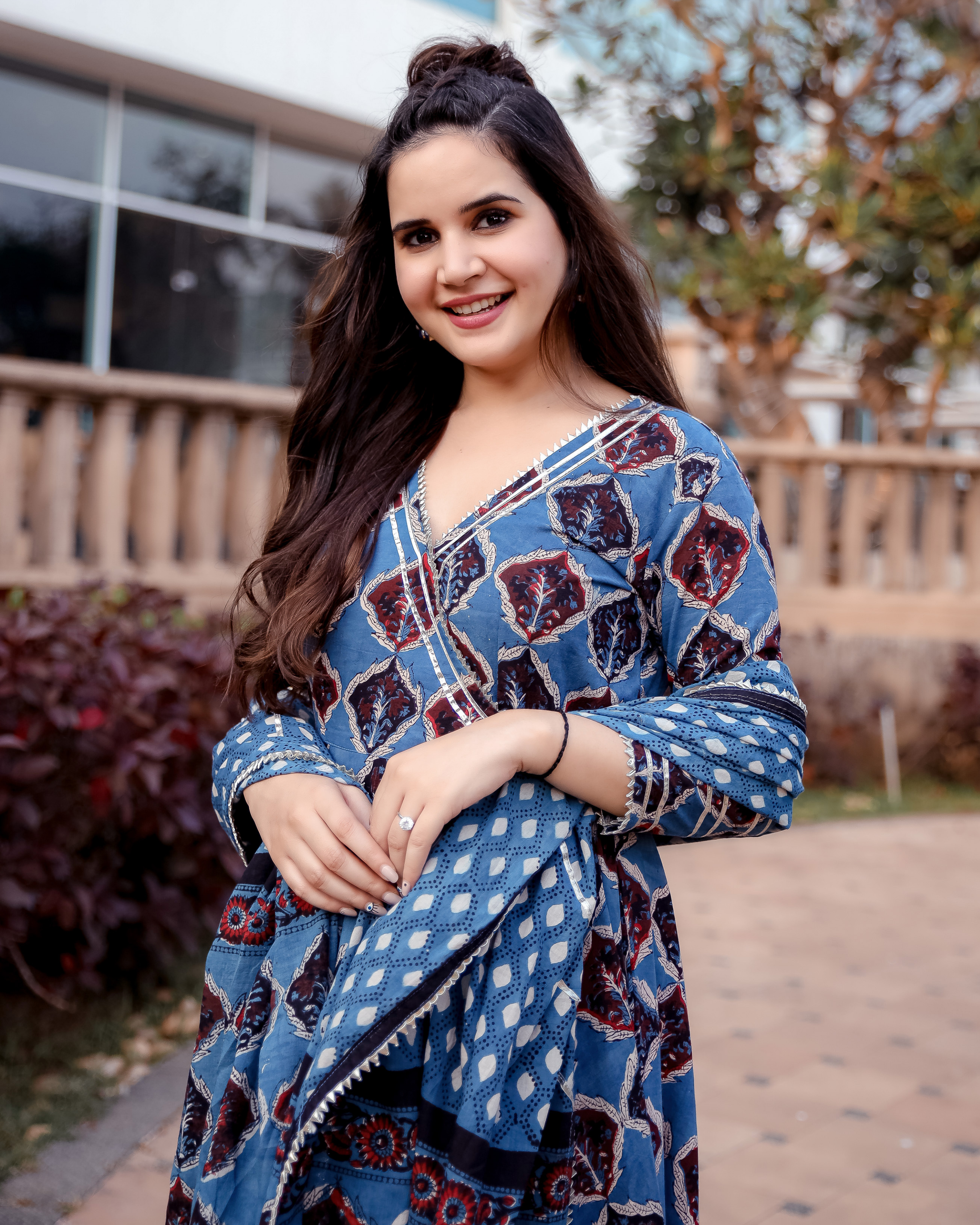 Aster Blue Handblock Suit Set