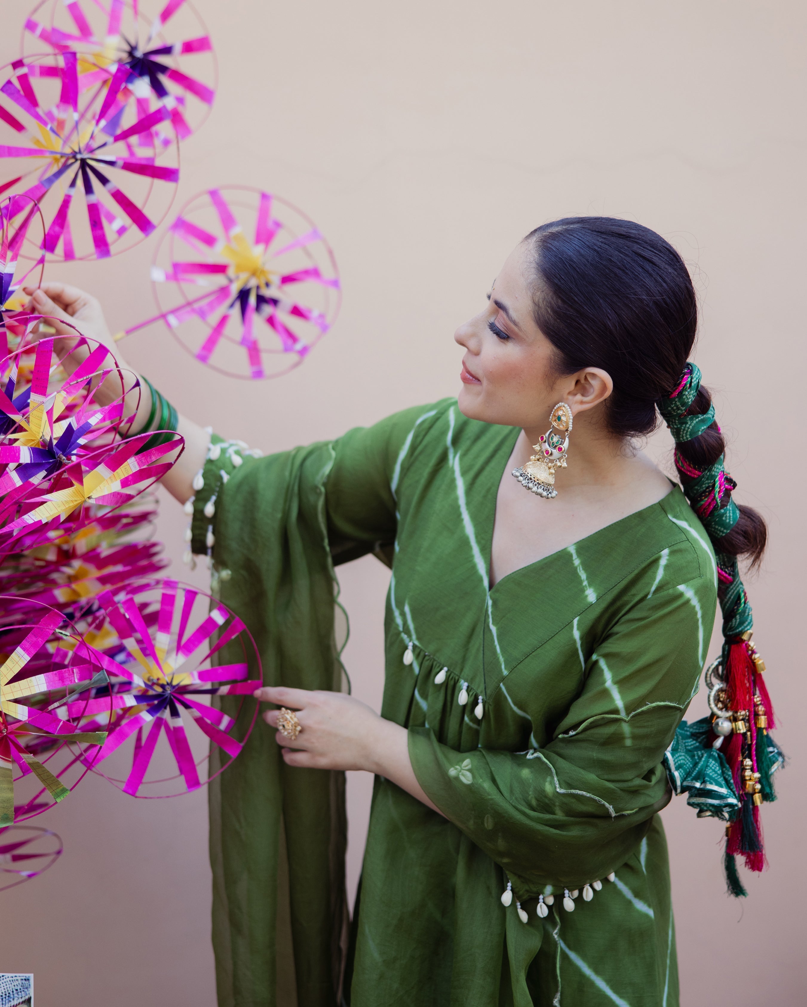Bandhan Green Leheriya Cotton Suit Set