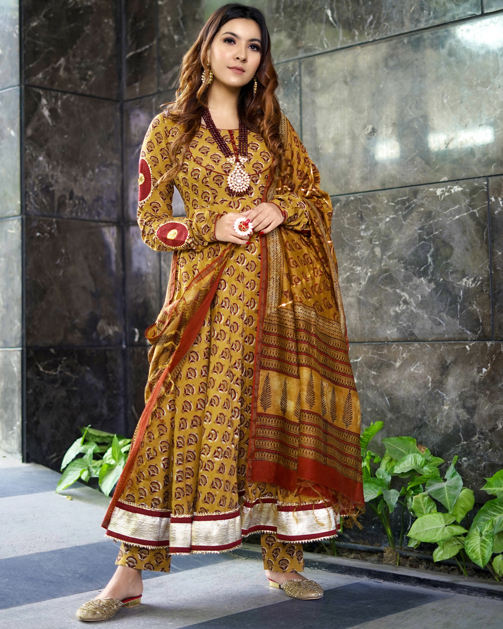 Mustard Yellow Handblock Suit Set