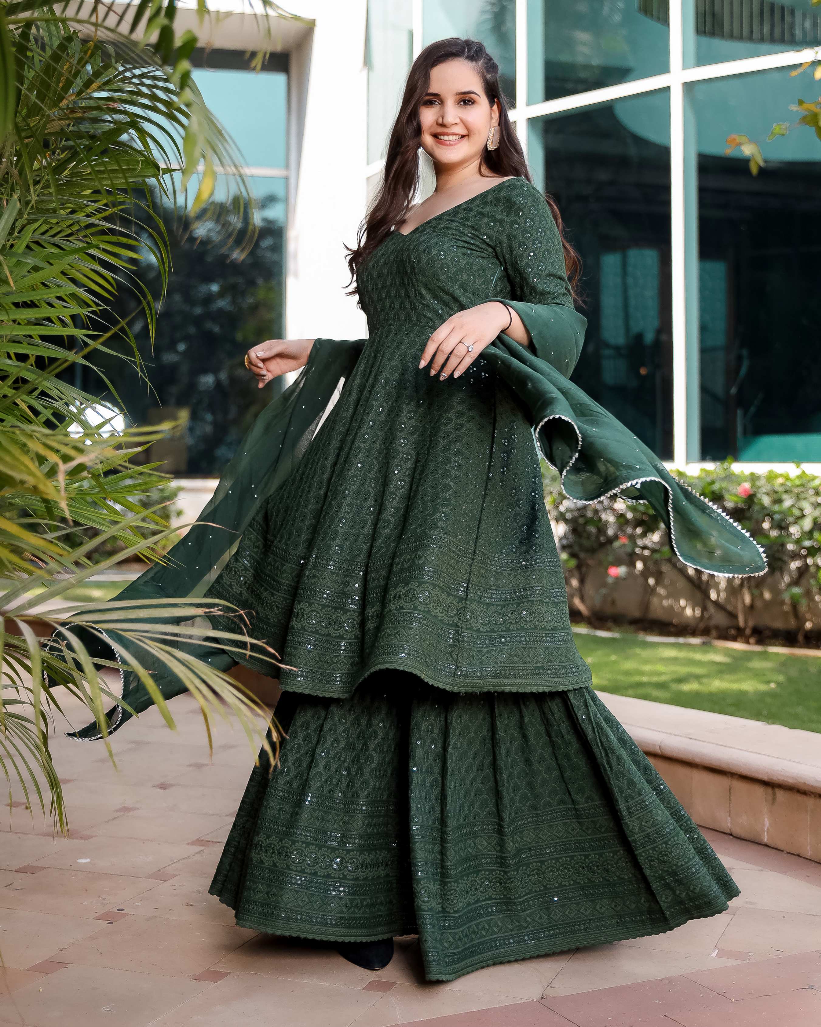 Majestic Green Chikankari Sharara Set