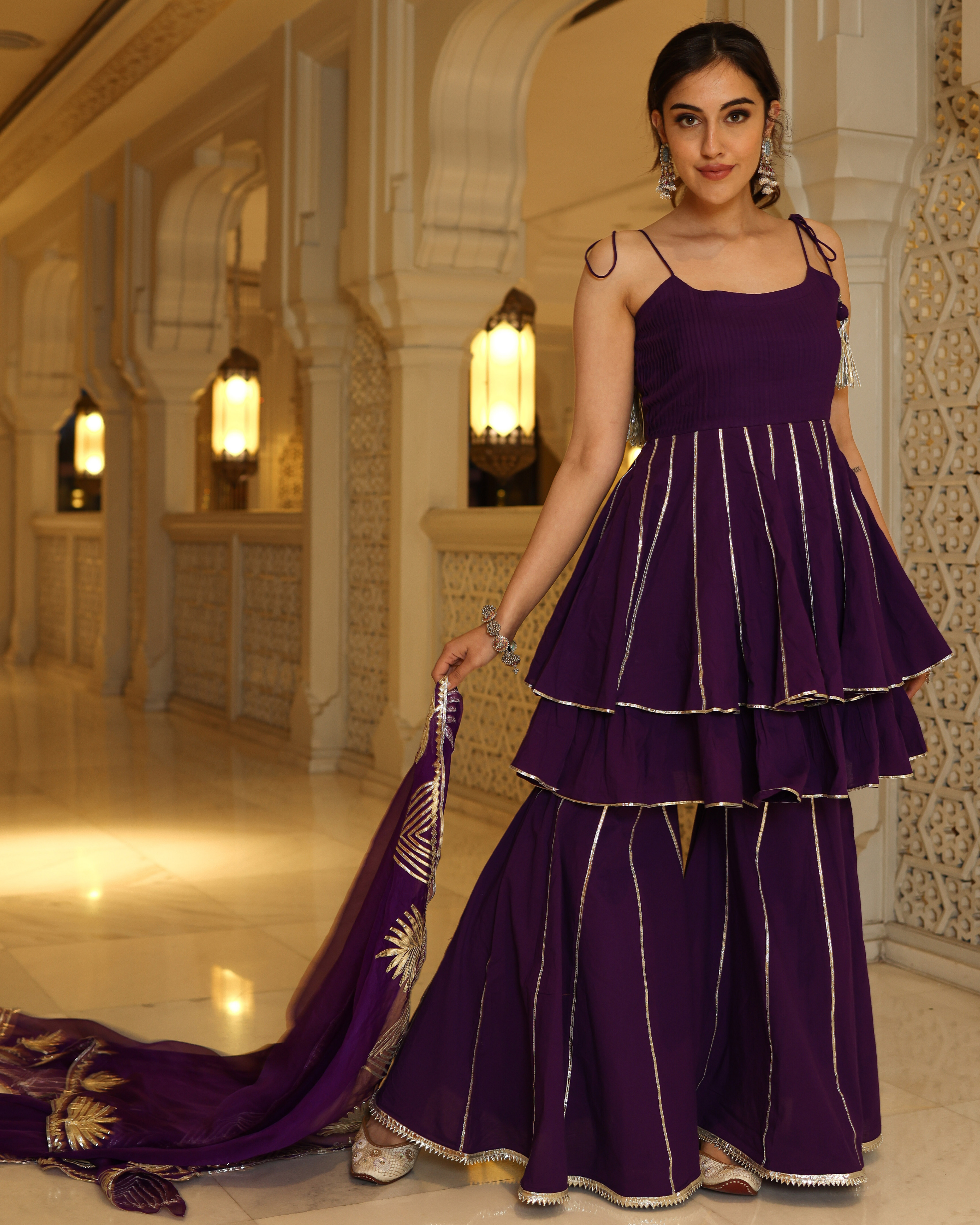 Purple Pennat Gotapatti Sharara Set