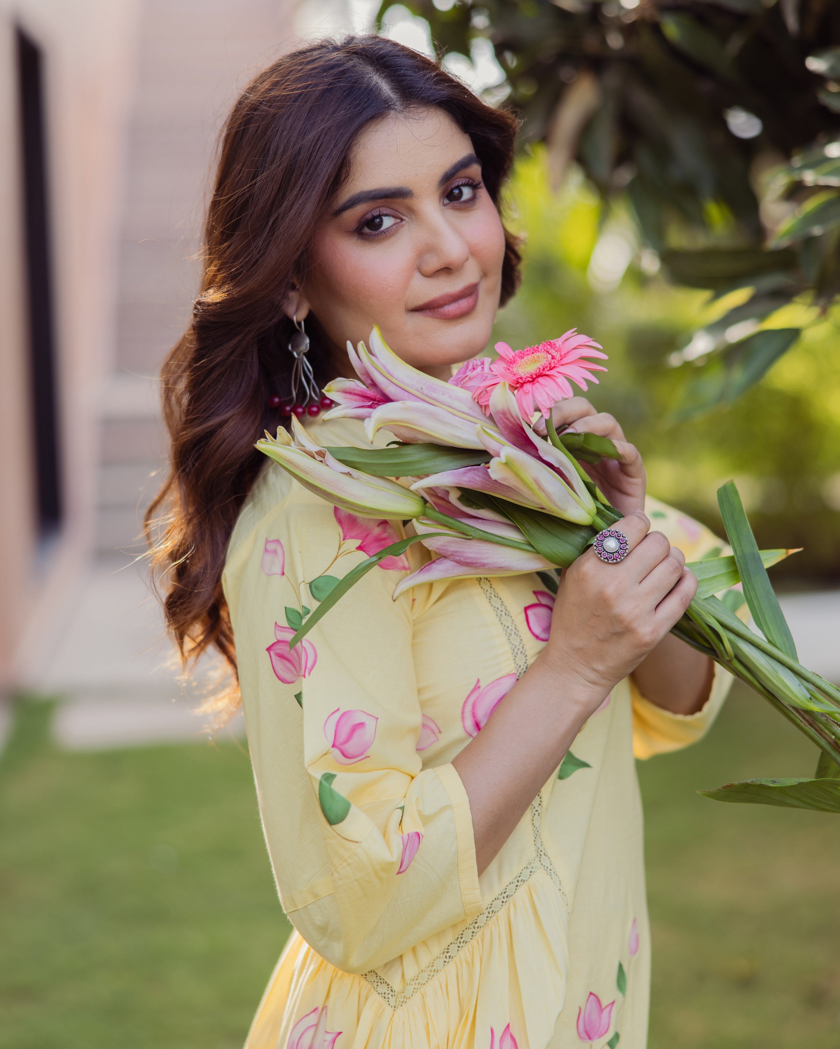 Kara Bloom Yellow Handpainted Cotton Dress